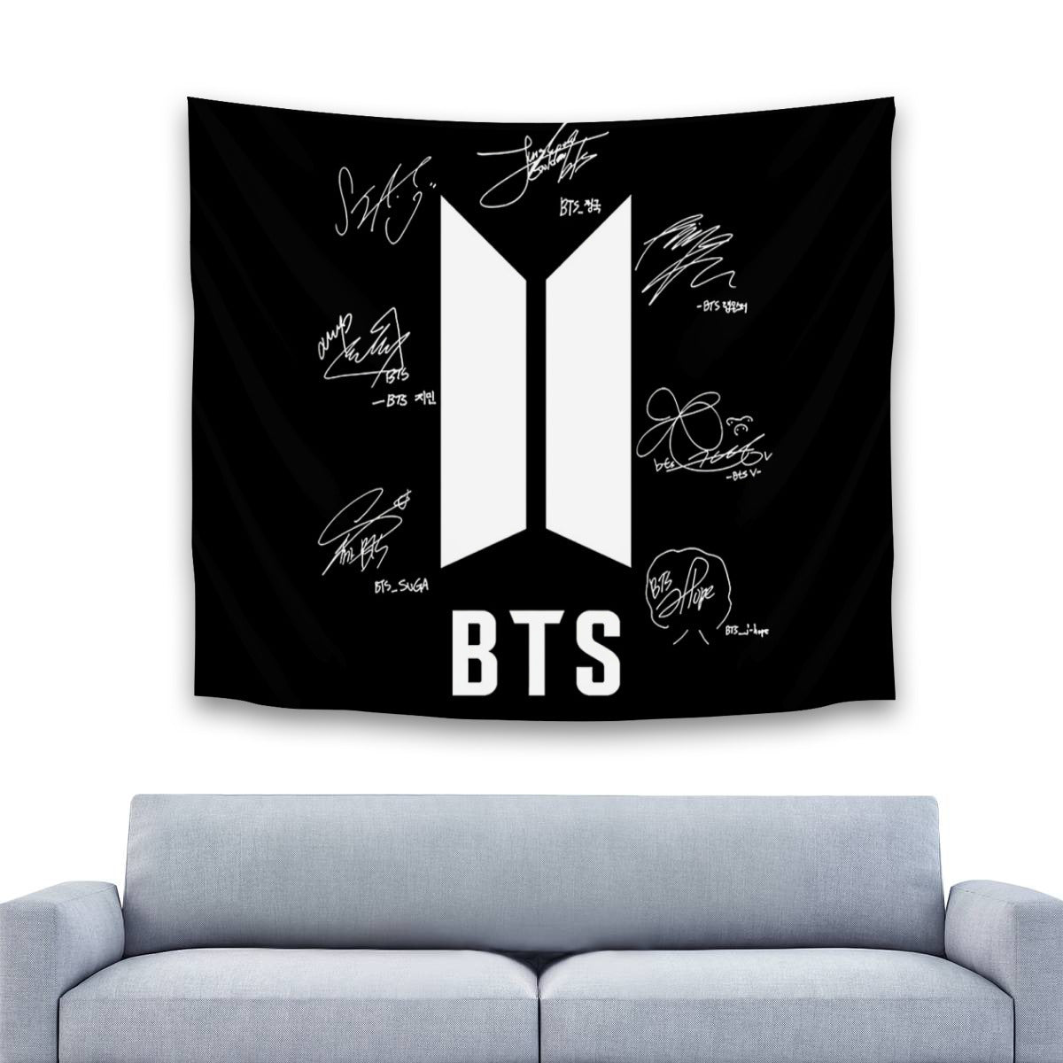 BTS Logo and Signature Horizontal Polyester Wall Tapestry (80*60inch)