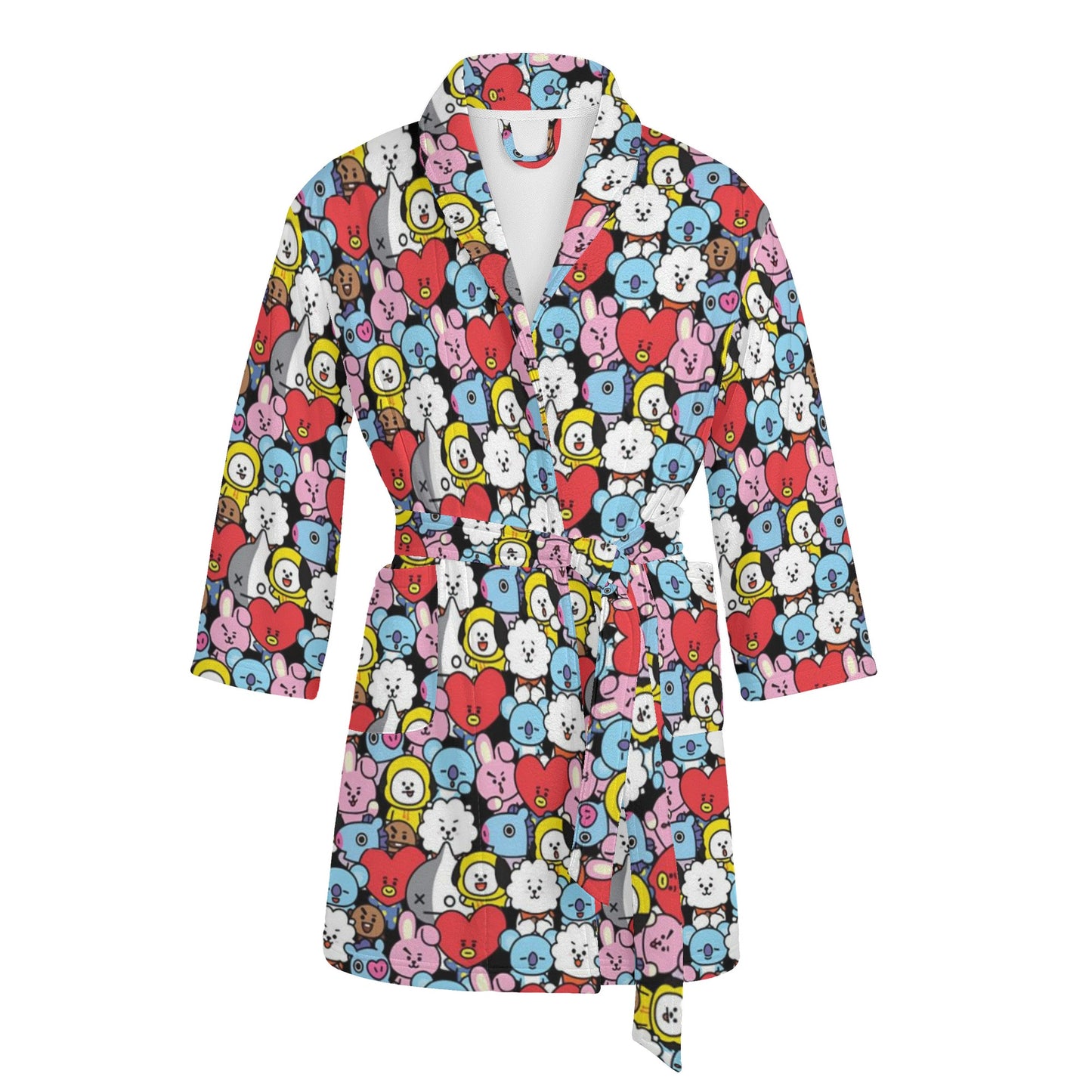 BT21 Pattern Women's Bathrobe - BTS Black BT21 character pattern design - BTS Robe