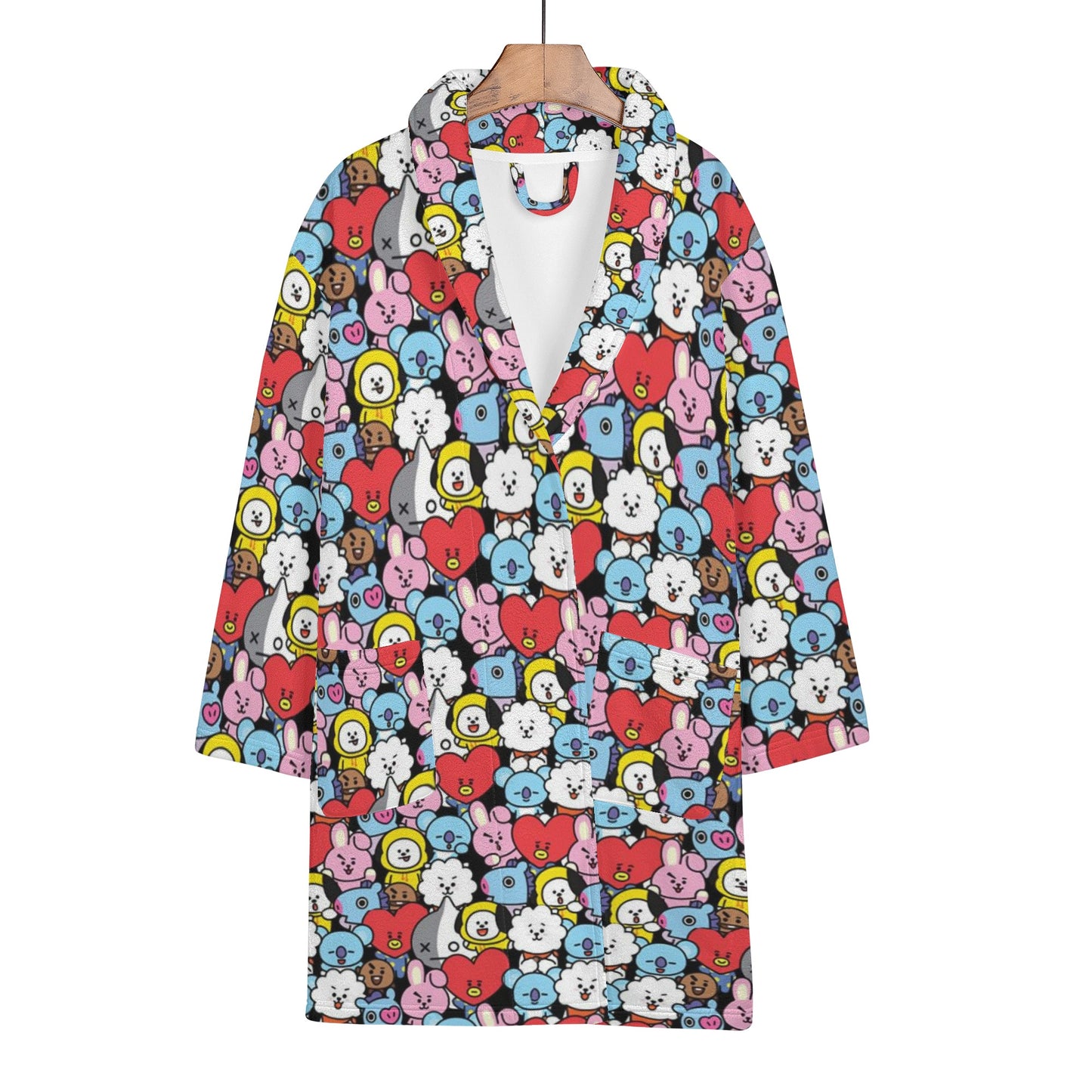 BT21 Pattern Women's Bathrobe - BTS Black BT21 character pattern design - BTS Robe