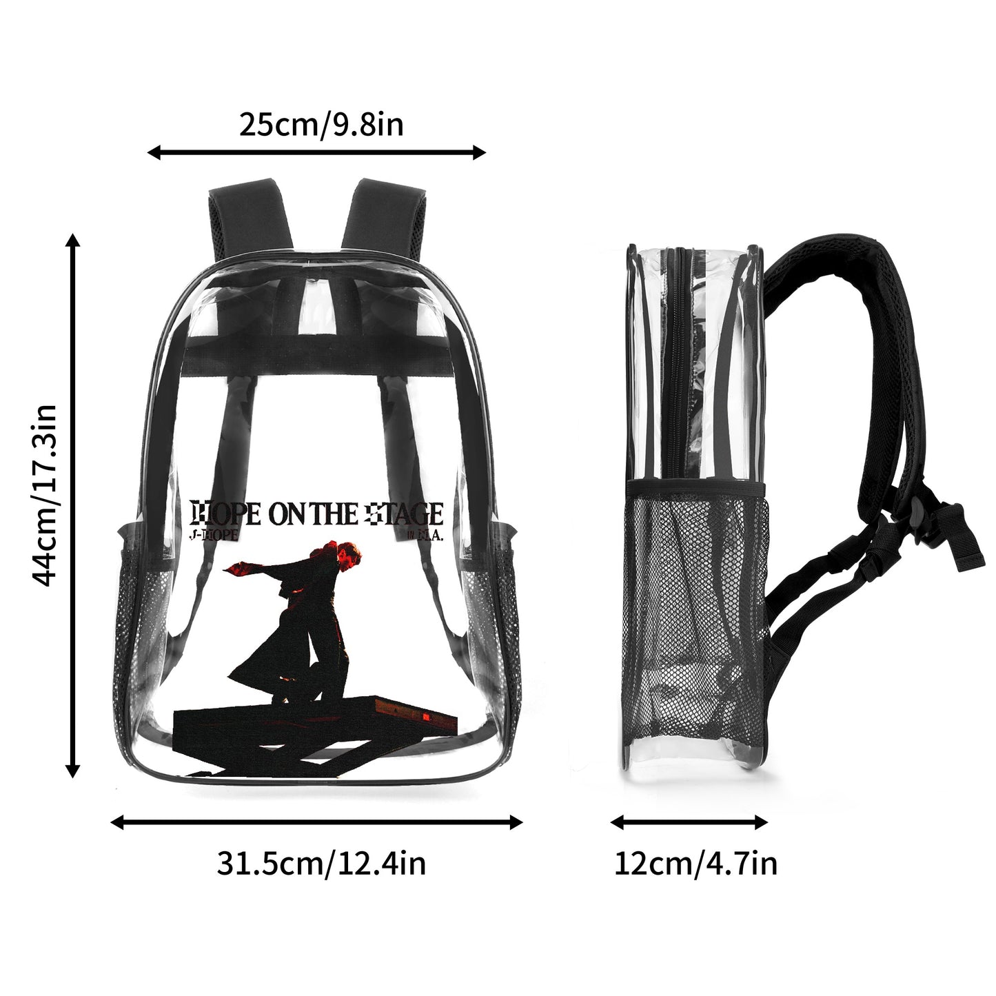 BTS JHope On The Stage Clear Backpack 17 Inch PVC Transparent Bookbag