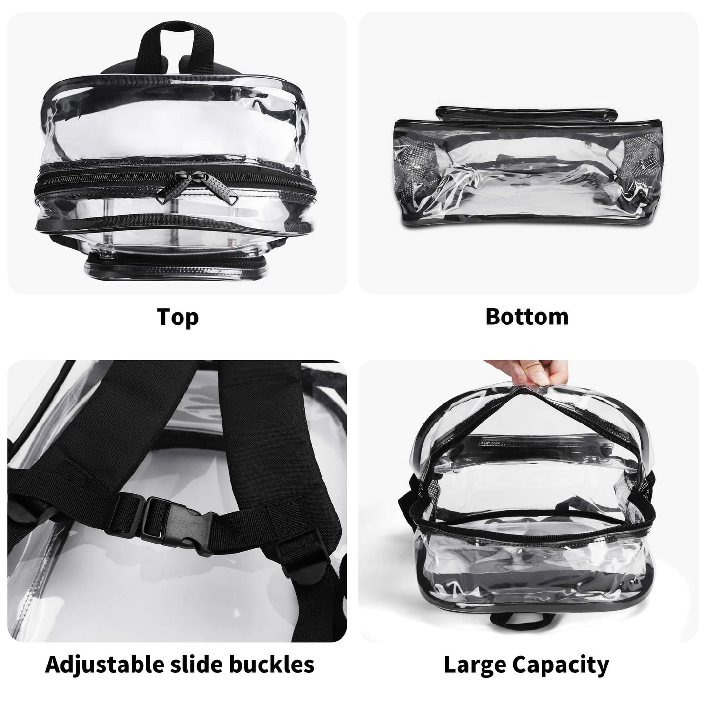 BTS Black Logo Clear Backpack 17 Inch PVC Transparent Bookbag