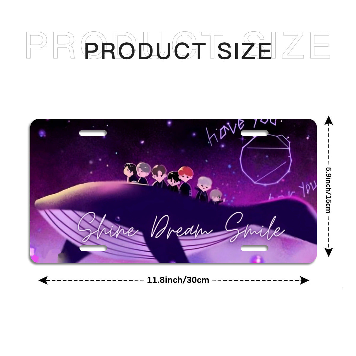 BTS Bt21 mikrokosmos Shine Dream Smile Whale vanity plate - BTS License Plate Frame - Army Bangtan car accessories - BTS Vanity plate