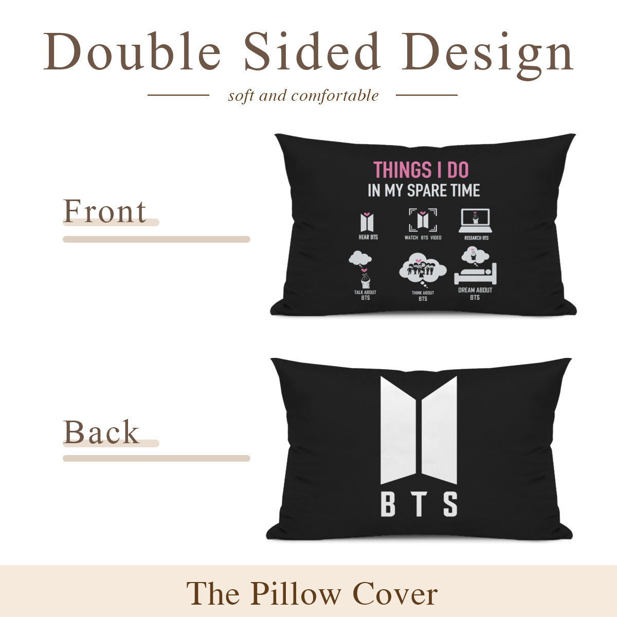 BTS Things I Do In My Spare Time themed Pillow sham - double sided pillow case - Pillowcase! Great KPOP Gift!