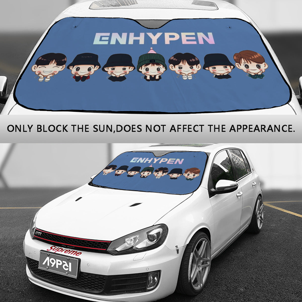Enhypen Logo - Engene Car Sun Shade - Kpop gift, Blue Car Sunshade, K-Pop Inspired Car Windshield Accessories - Blue Background