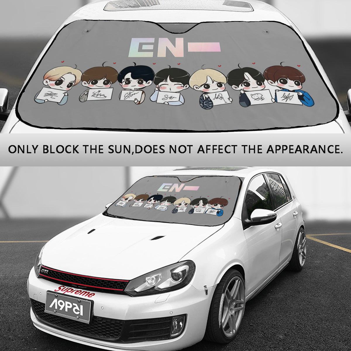 Enhypen - Engene Car Sun Shade - Kpop gift, Car Sunshade, K-Pop Inspired Car Windshield Accessories - Grey Background