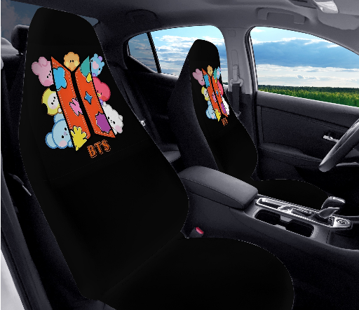 BTS BT21 Logo Car Microfiber Seat Covers - Set of 2 - Immediate shipping!
