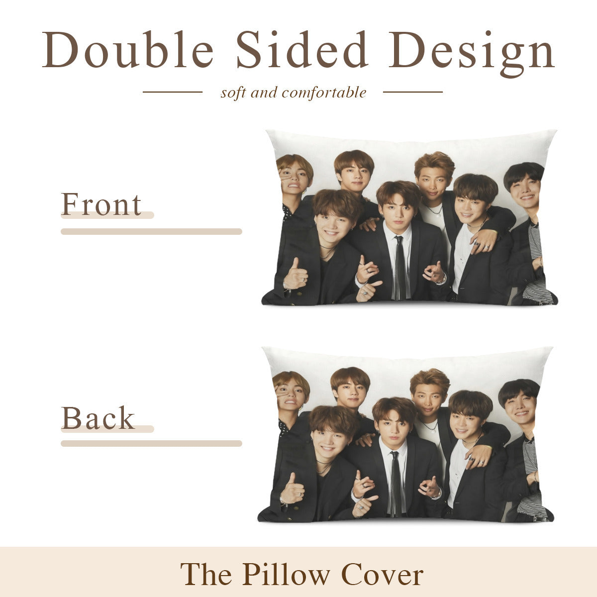 BTS OT7 themed Pillow sham - double sided pillow case - Pillowcase! Great KPOP Gift!