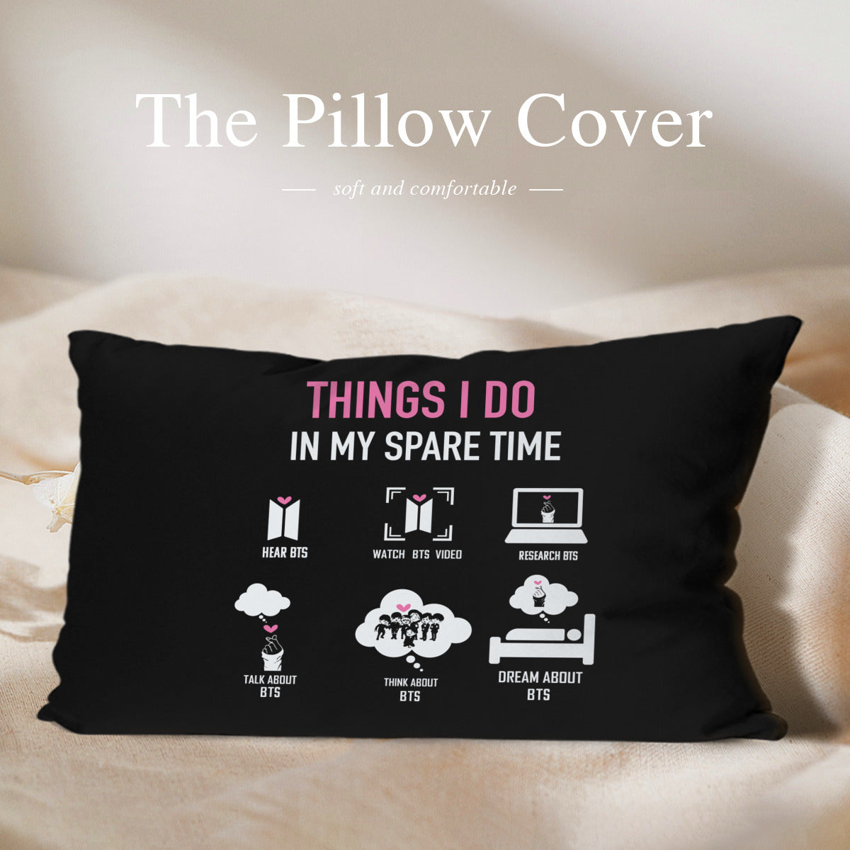 BTS Things I Do In My Spare Time themed Pillow sham - double sided pillow case - Pillowcase! Great KPOP Gift!