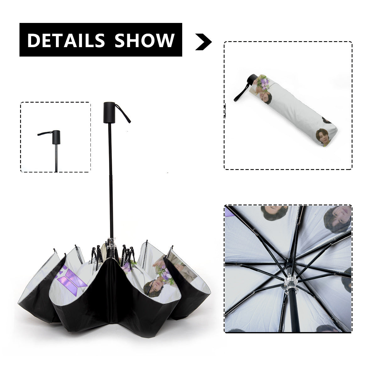 BTS OT7 Umbrella Flowers Logo Shine Dream Smile Flowers - 7 Panels with photos - RM Jin JHope Suga Jimin V & JK