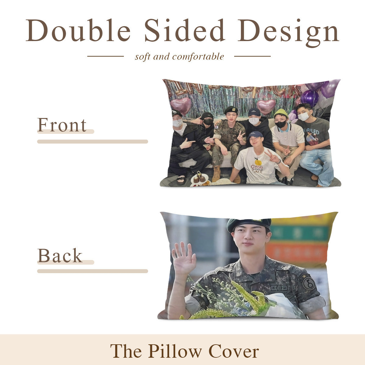 BTS Celebrating Jin Post Military themed Pillow sham - double sided pillow case - Pillowcase! Great KPOP Gift!