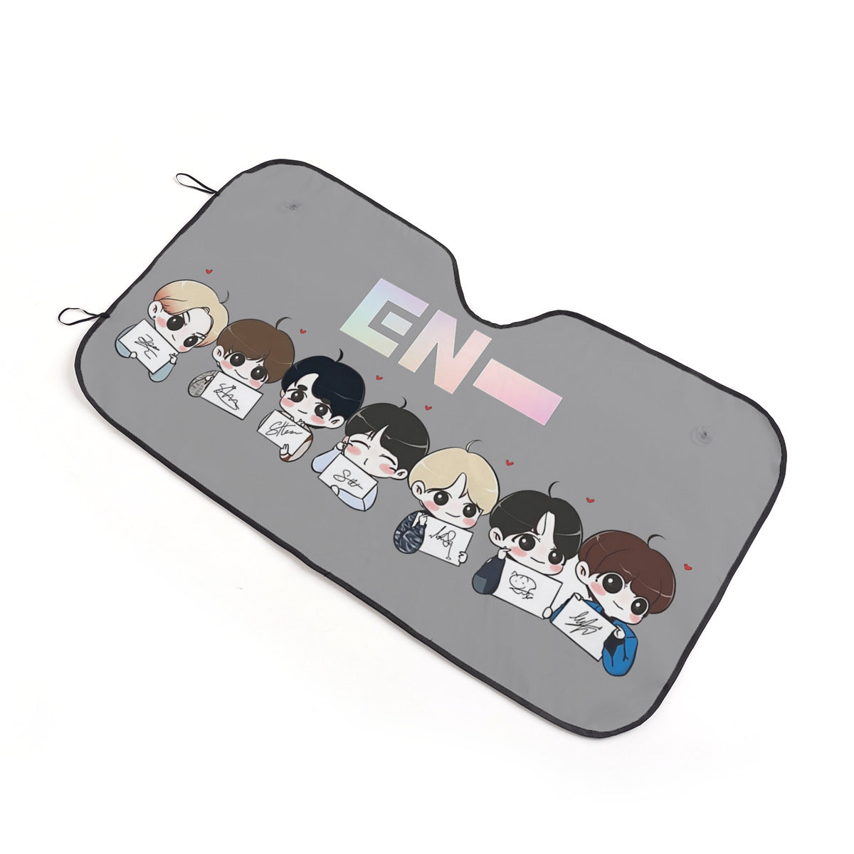 Enhypen - Engene Car Sun Shade - Kpop gift, Car Sunshade, K-Pop Inspired Car Windshield Accessories - Grey Background