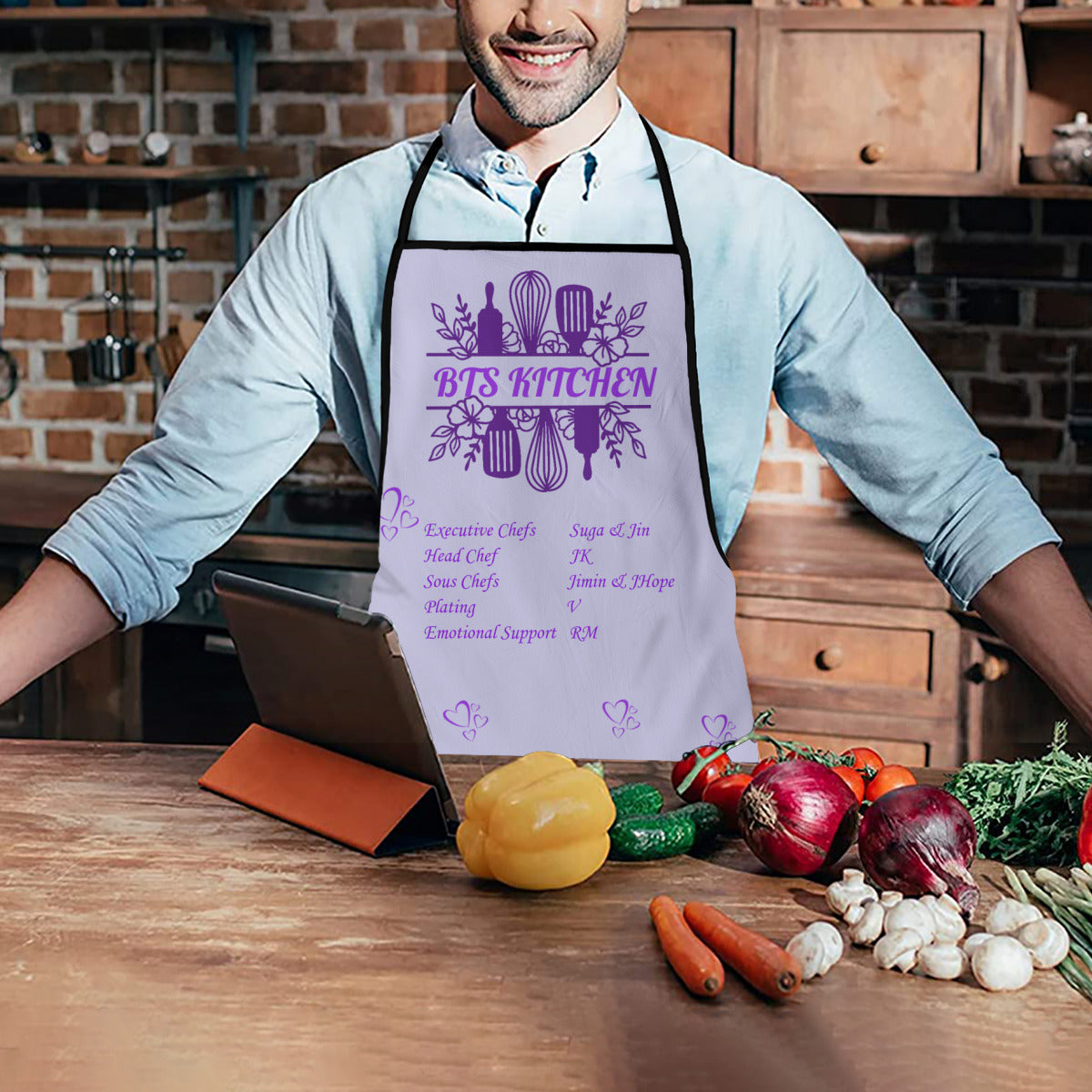 BTS Kitchen Apron - Adult's Apron - Korean literary style - Cotton Linen - Great for up & coming chefs!