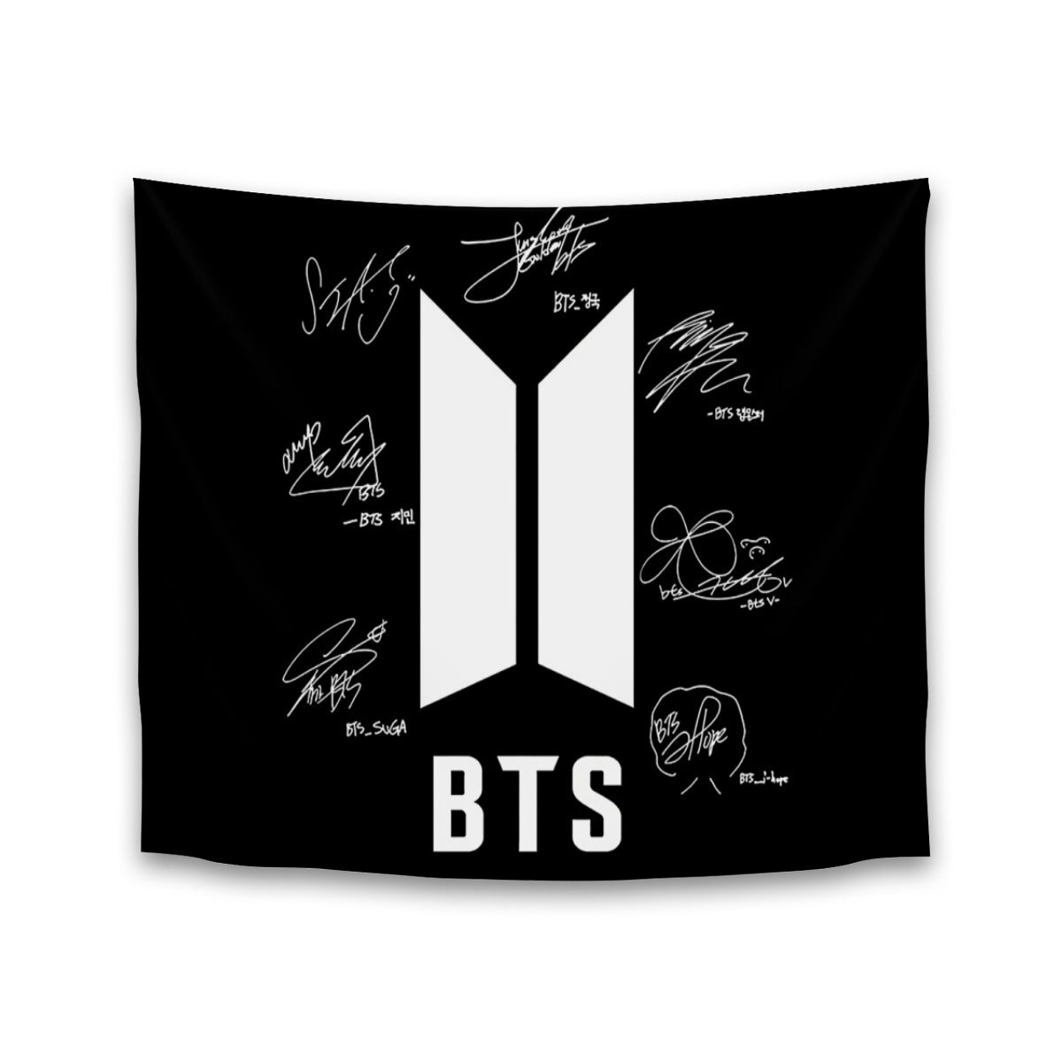 BTS Logo and Signature Horizontal Polyester Wall Tapestry (80*60inch)