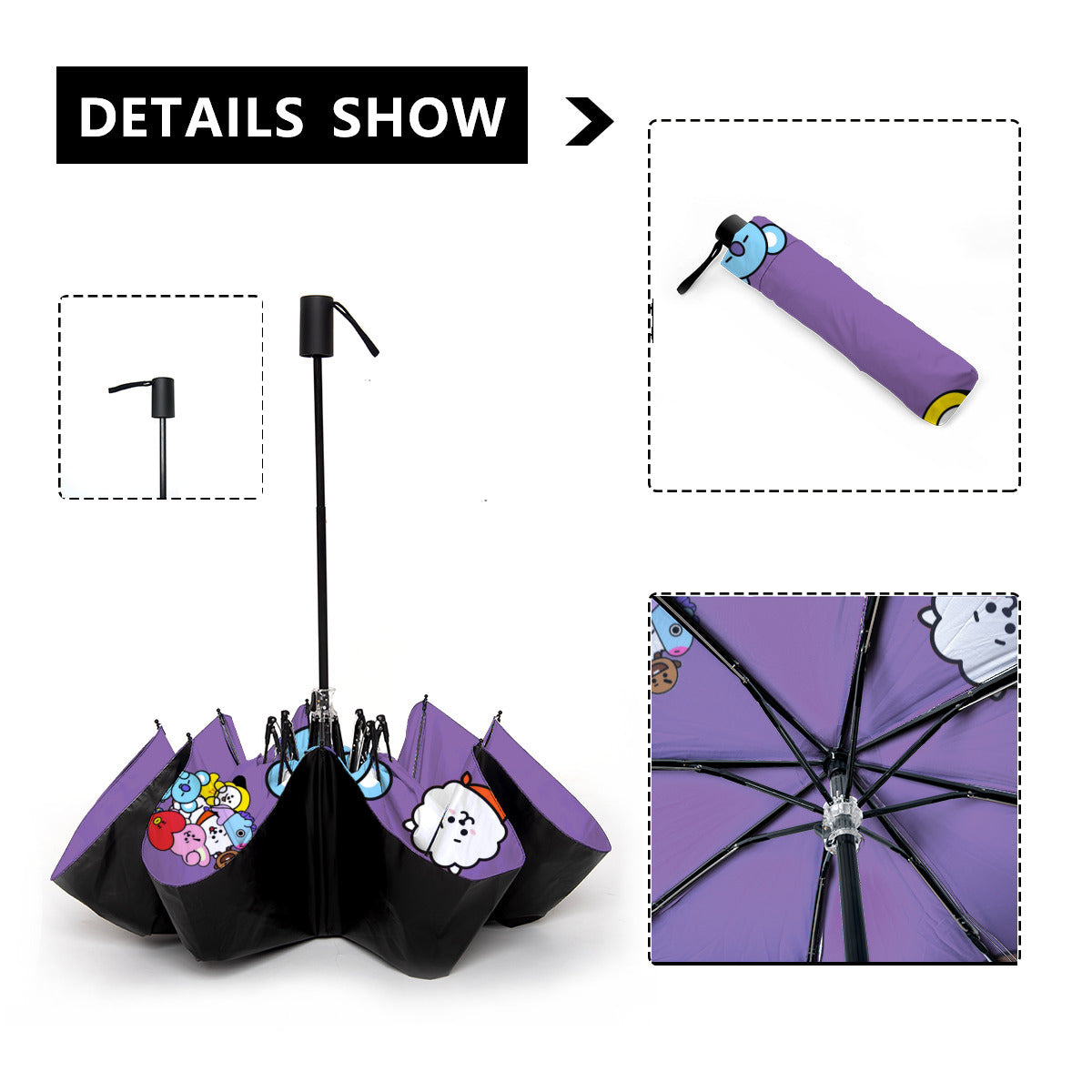 BTS BT21 Umbrella - Pink or Purple! Automatic opening umbrella - Bts rainy weather, BTS protection from weather