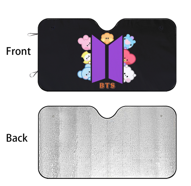 BTS BT21 Car Sun Shade - BT21 Car Sun Shade - Ships Immediately! Size Small - 51.2"x 27.5"