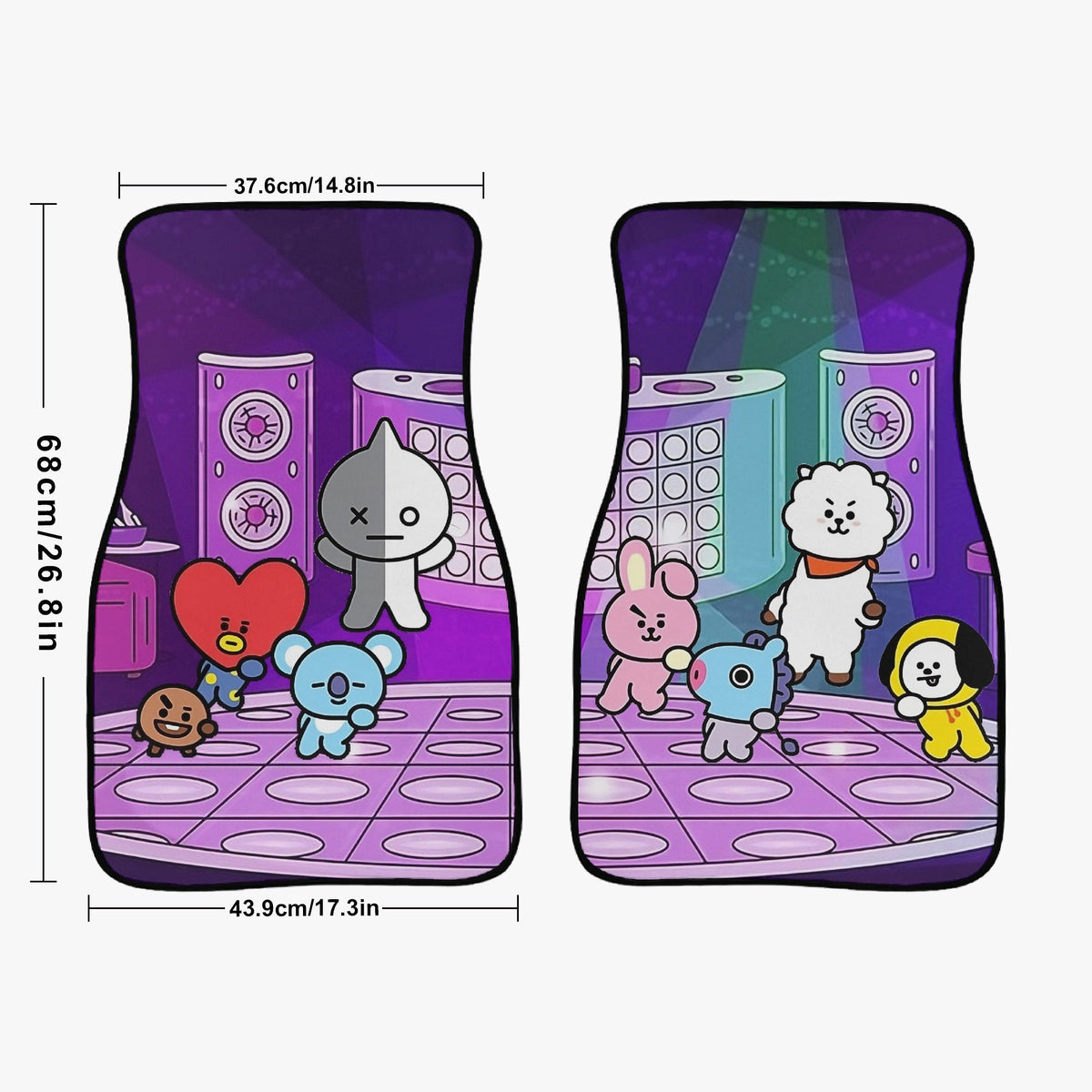 BT21 in the Disco Car Mats - Set of 2 front mats - BTS Car Accessories - Kpop car mats - BTS Car Mats - Beyond The Shoppe