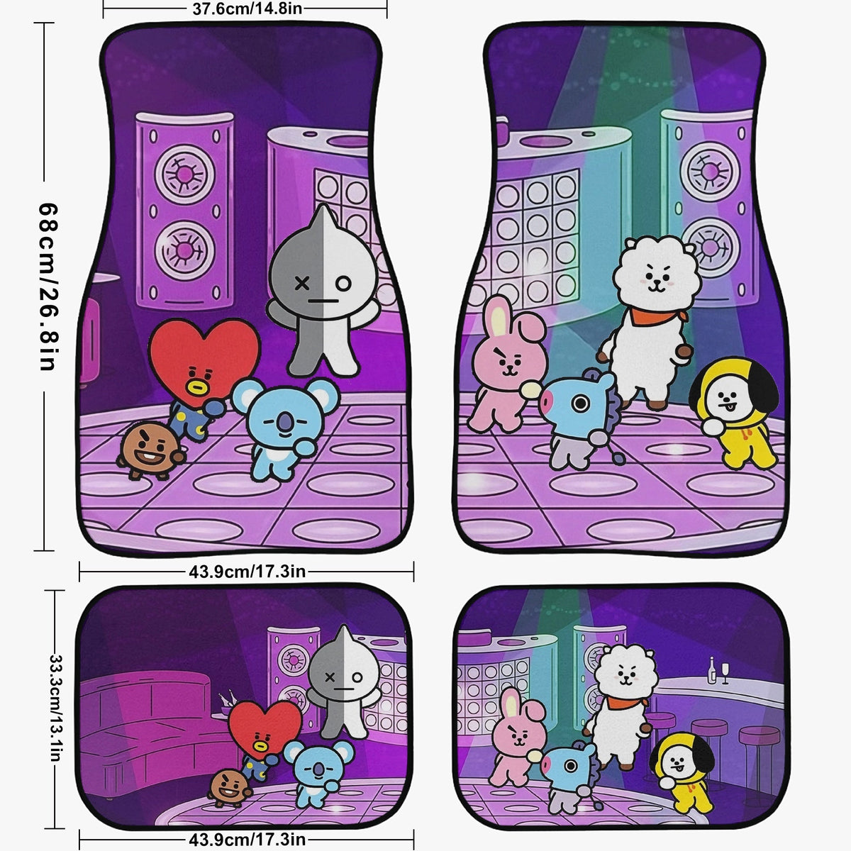BT21 in the Disco Car Mats - Set of 2 fronts or 4 (2 front/2 back) - BTS Car Accessories - Kpop car mats - BTS Car Mats (Set of 4) - Beyond The Shoppe