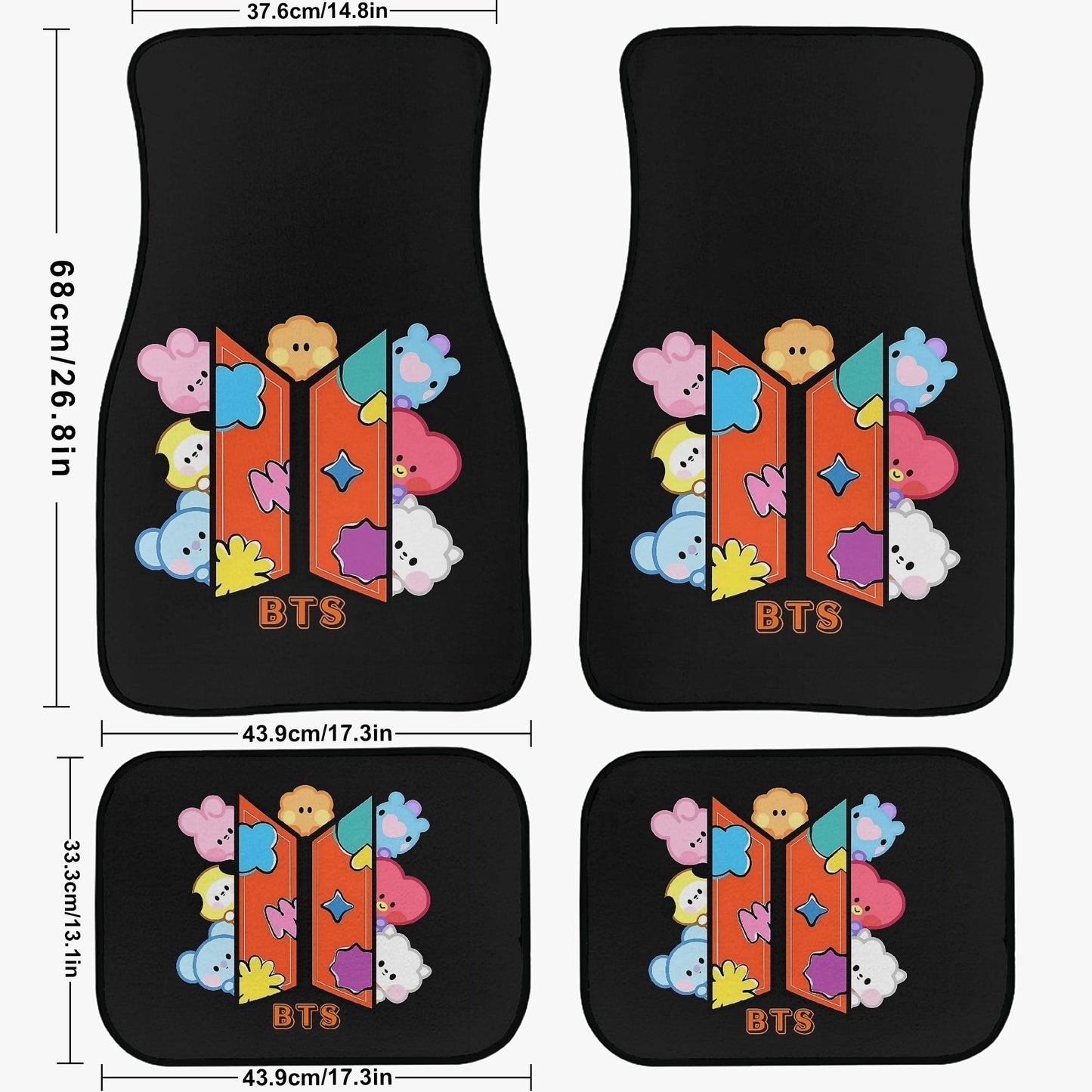 BTS BT21 Logo Car Mats - Set of 4 (2 front & 2 back) - BTS Car Accessories - Bangtan Car mats - Kpop car mats - Beyond The Shoppe