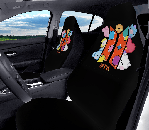 BTS BT21 Logo Car Microfiber Seat Covers - Set of 2 - Immediate shipping! - Beyond The Shoppe
