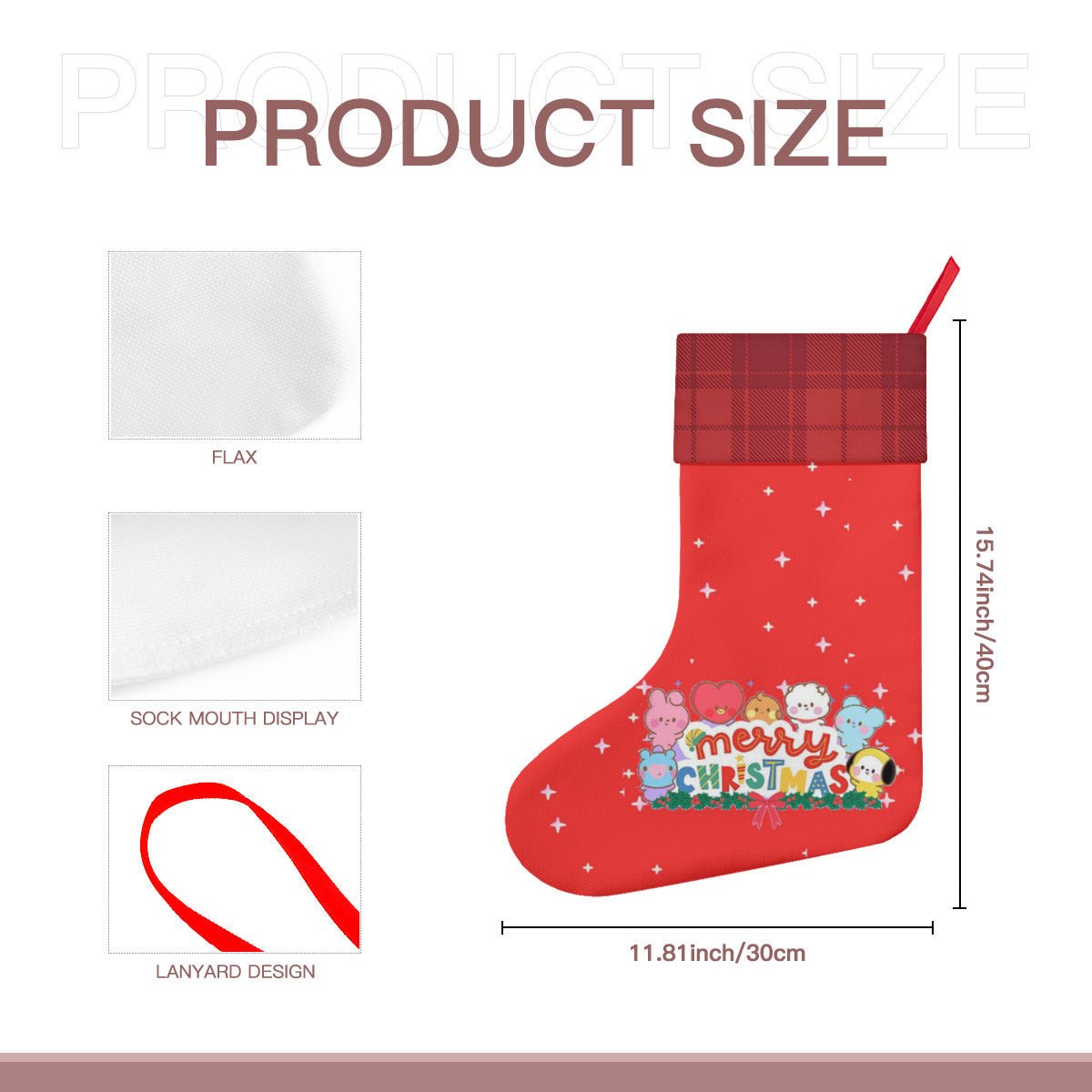 BTS BT21 Merry Christmas Red Classic Holiday 16 - Inch Linen Christmas Stocking – Decor, Soft & Durable - Beyond The Shoppe