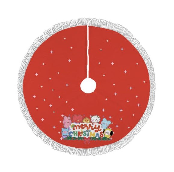 BTS BT21 Red Holiday Tree Skirt – Plush Christmas Tree Skirt - Soft, Cozy & Festive Decor - Beyond The Shoppe