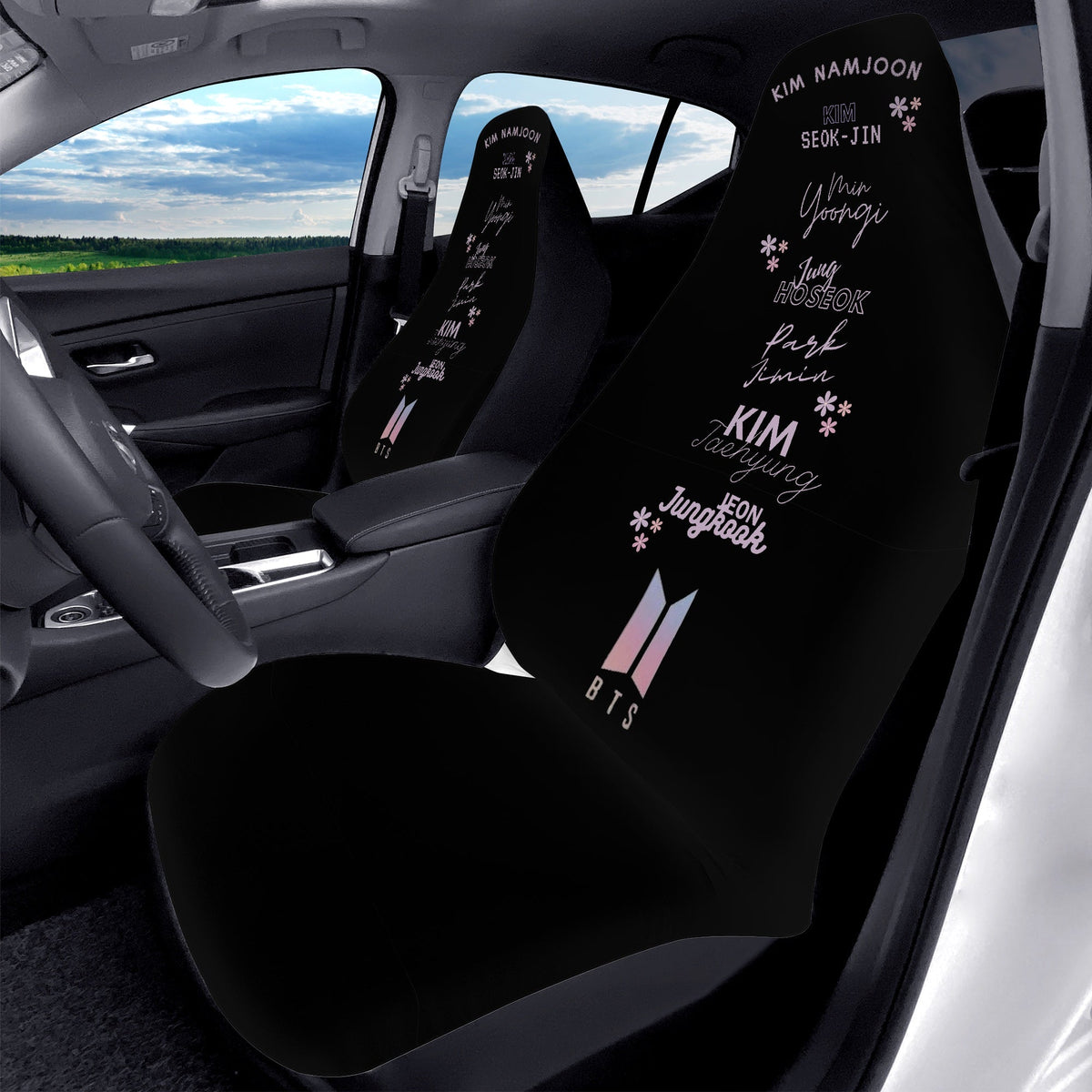 BTS Name Chant Car Micrfiber Seat Covers - Set of 2 - Ot7 Names Fanchant Car Seat Covers - Bangtan Army Car Accessories - ARMY gift - Beyond The Shoppe
