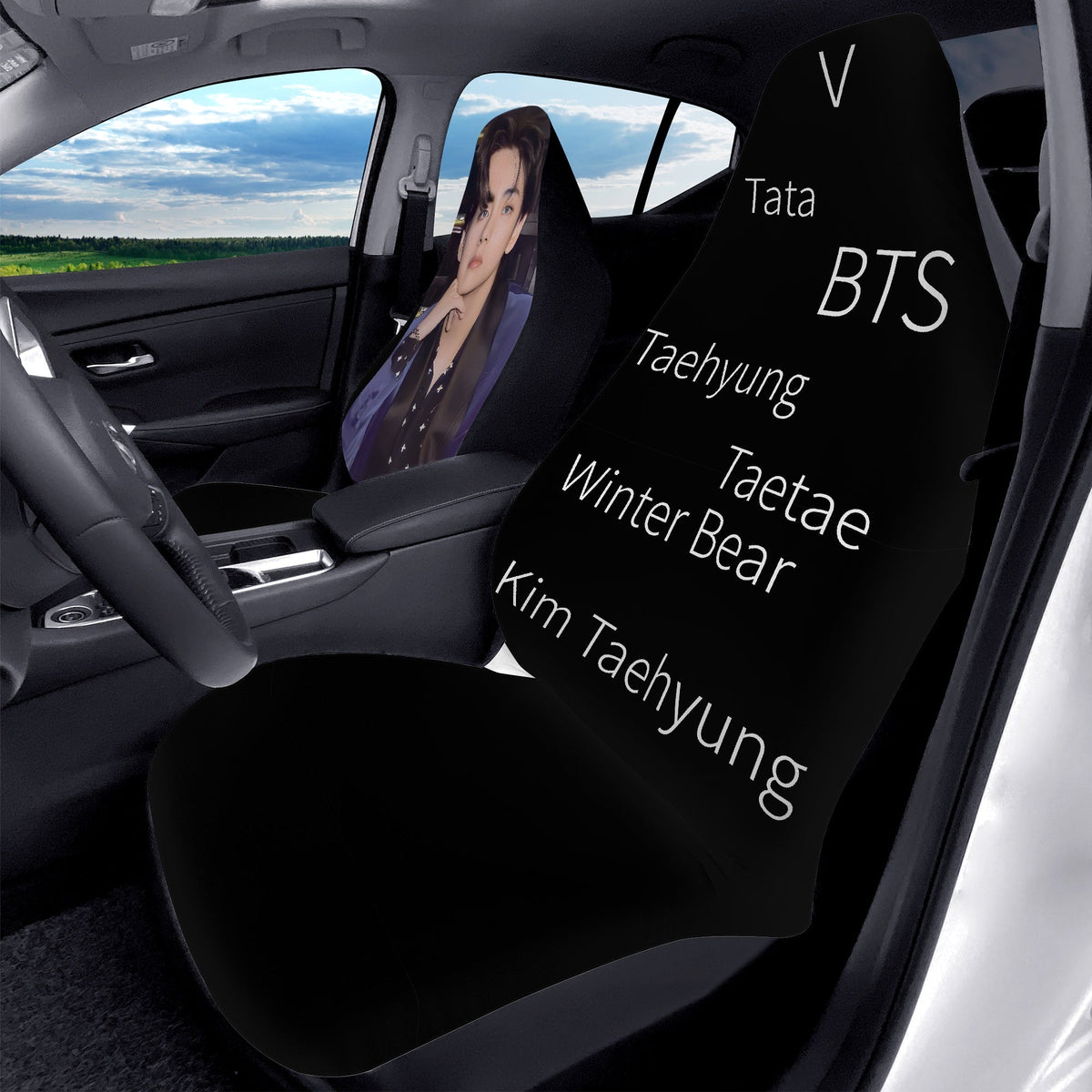BTS V - Taetae Car Seat Microfiber Covers - Set of 2 - BTS car seat covers - bangtan army car accessories - bts car - Beyond The Shoppe