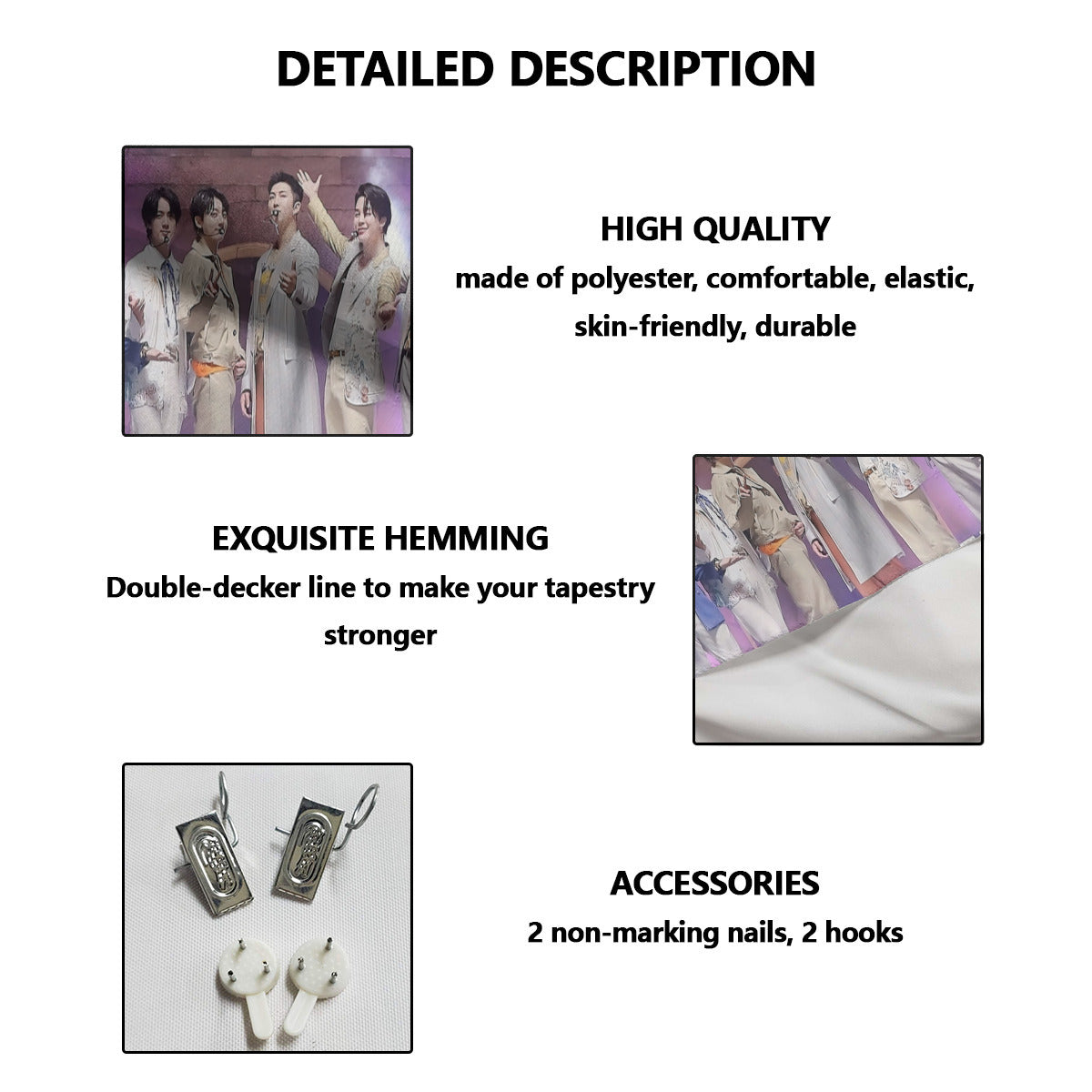 BTS Horizontal Polyester Wall Tapestry (80*60inch)