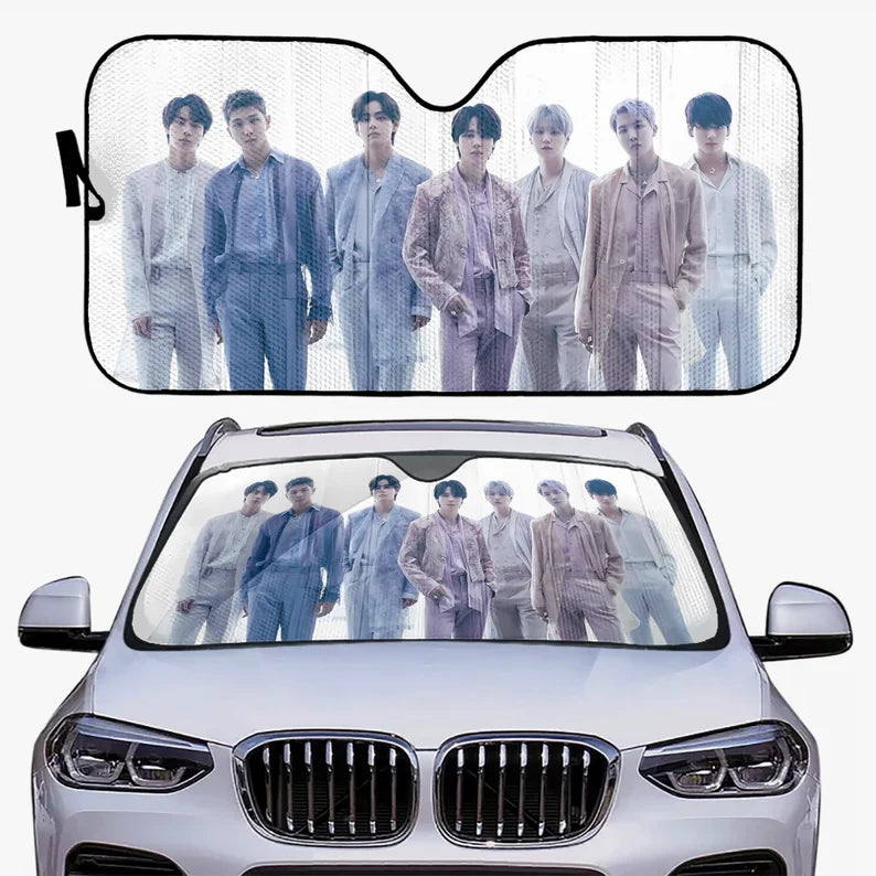 BTS Car Sun Shade - BTS OT7 BT21 Car Sun Shade - Ships Immediately! Large Size - 63.0"x36.0"