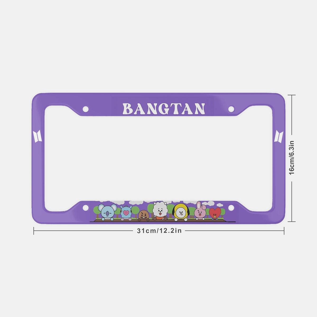 Cute BTS BT21 License Plate Frame - Bangtan - NEW License Plate Frame UV Print - Koya mang rj shooky chimmy cooky & tata - Beyond The Shoppe
