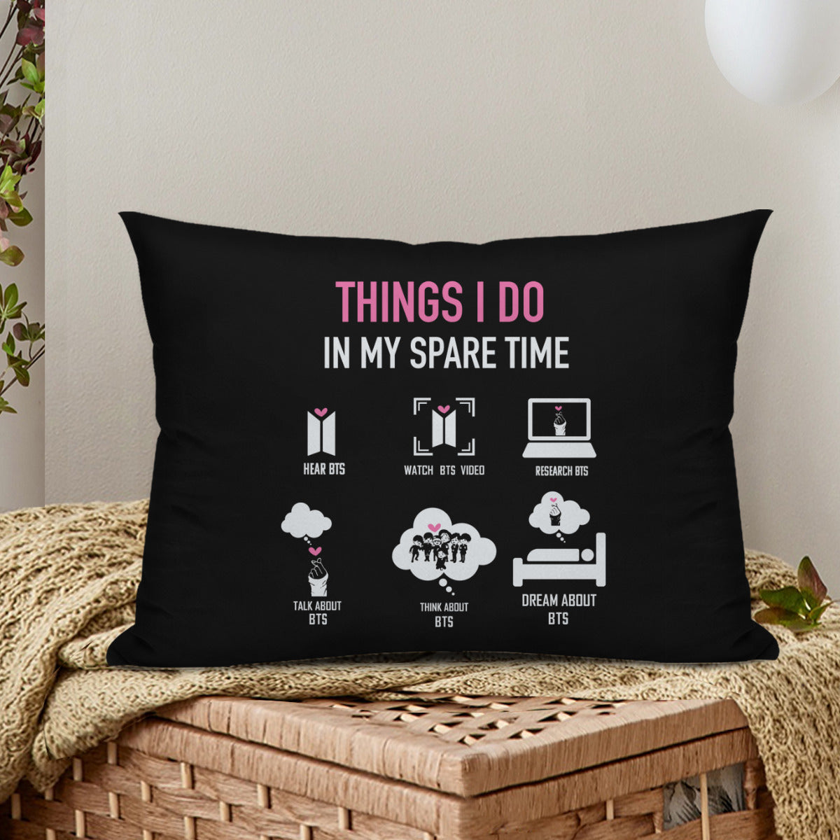 BTS Things I Do In My Spare Time themed Pillow sham - double sided pillow case - Pillowcase! Great KPOP Gift!