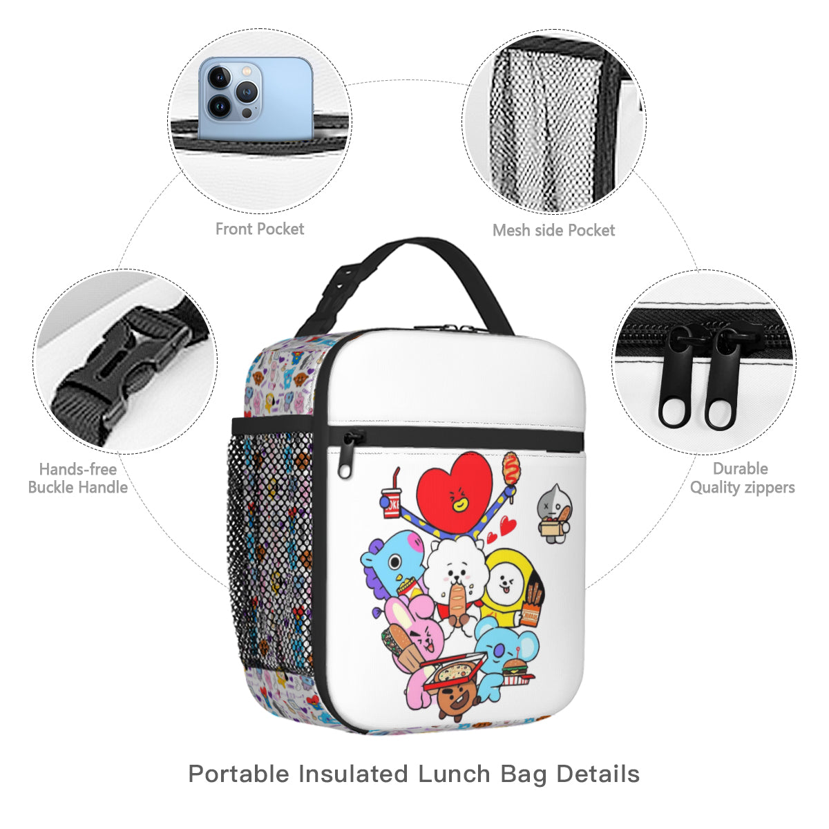 BTS BT21 Insulated Lunch Bag - Great for picnics, school or the office! Great kpop gift!