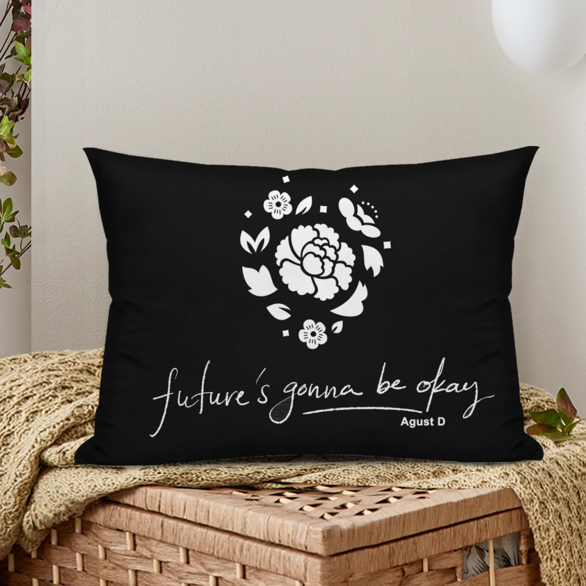 BTS Suga - Agust D Lotus "Future's gonna be okay" themed Pillow sham - double sided pillow case - Pillowcase! Great KPOP Gift!