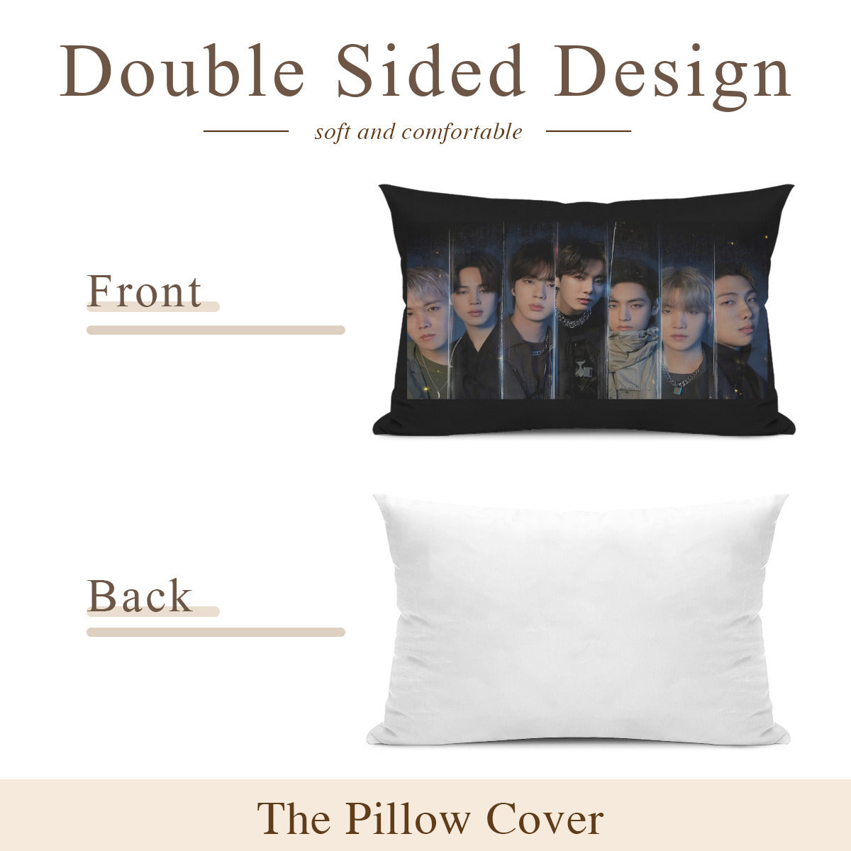 BTS OT7 themed Pillow sham - double sided pillow case - Pillowcase! Great KPOP Gift!