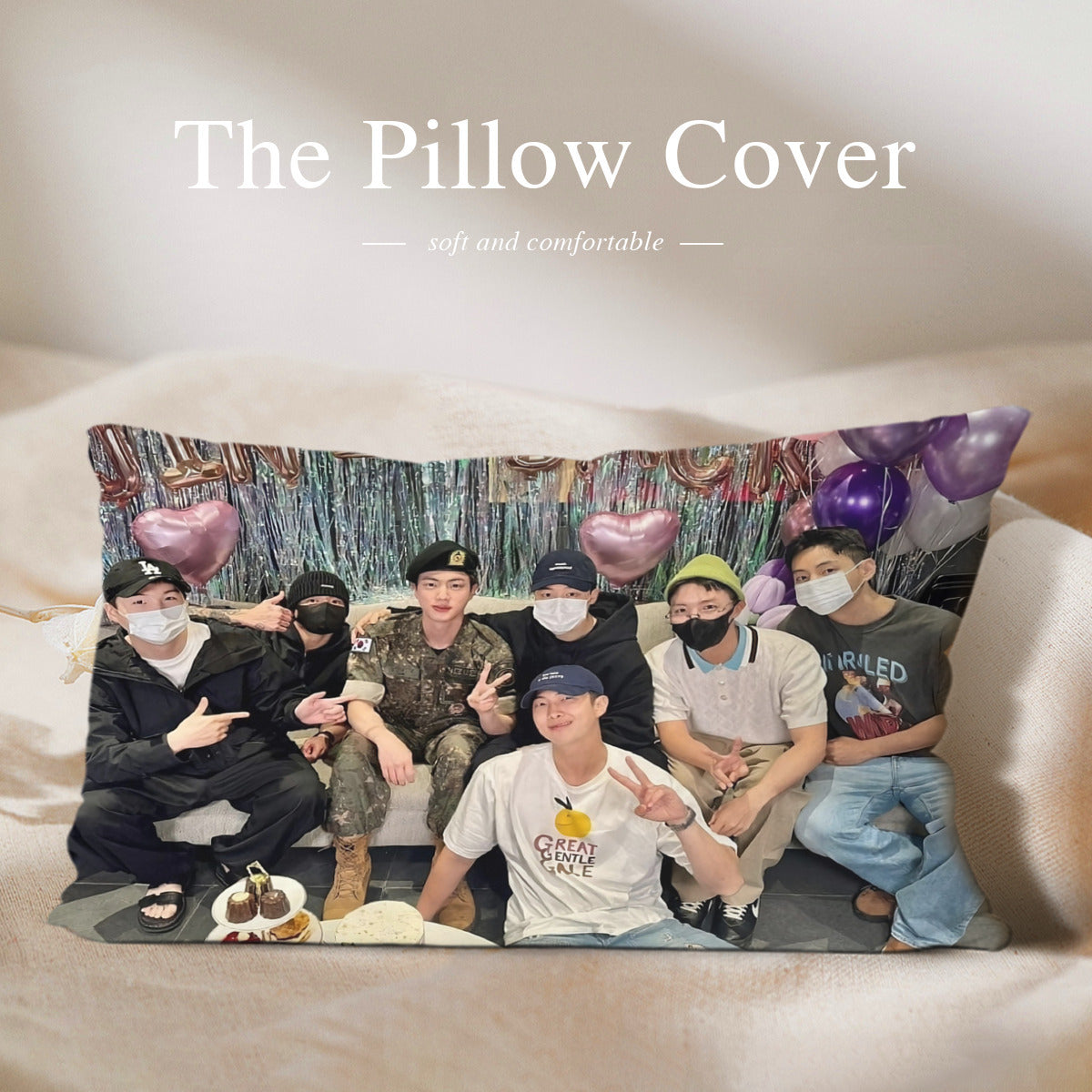 BTS Celebrating Jin Post Military themed Pillow sham - double sided pillow case - Pillowcase! Great KPOP Gift!
