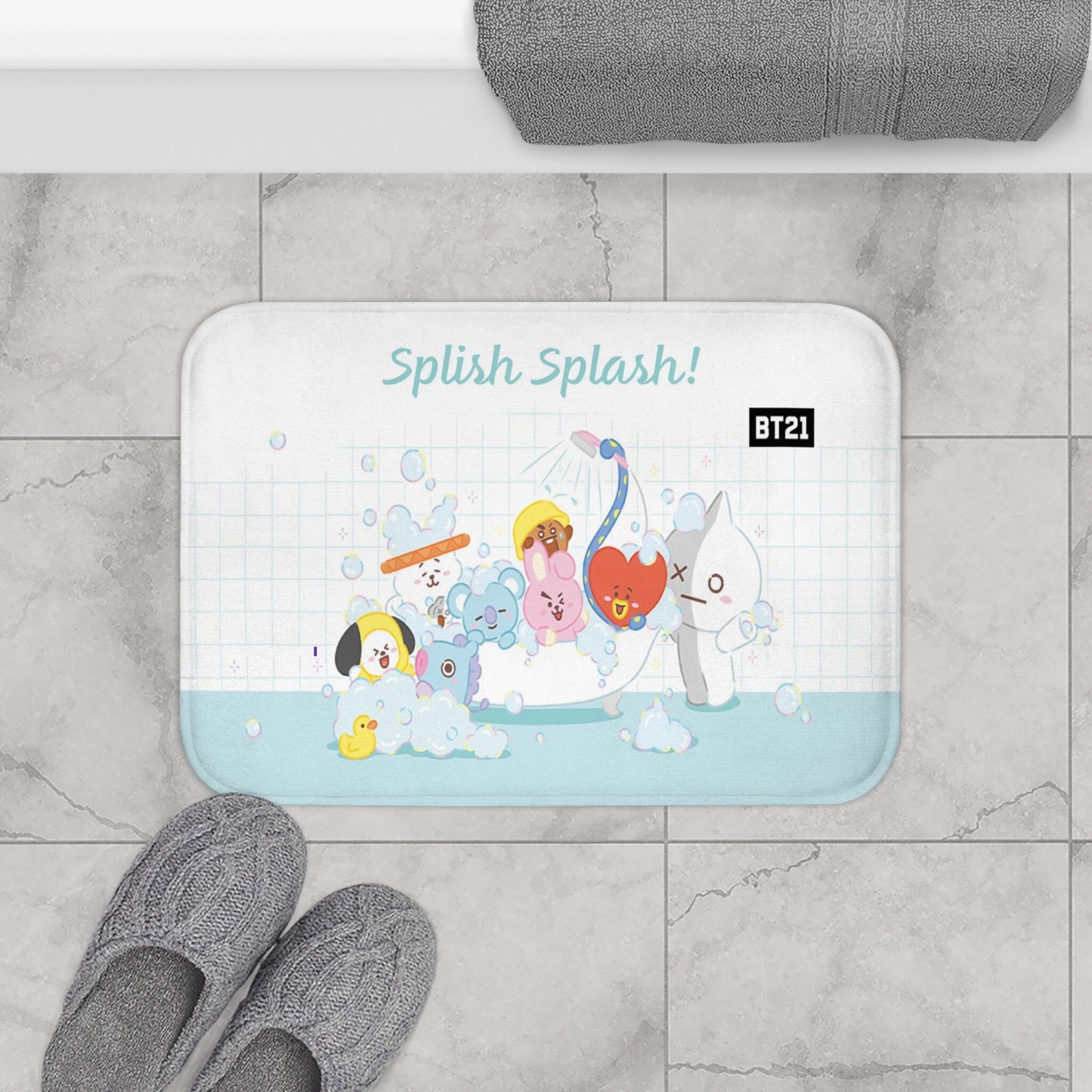 BTS Bt21 Inspired Splish Splash Bath Mat - Perfect BTS bathroom accessory! BTS bath rug - great gift for your Army friend!