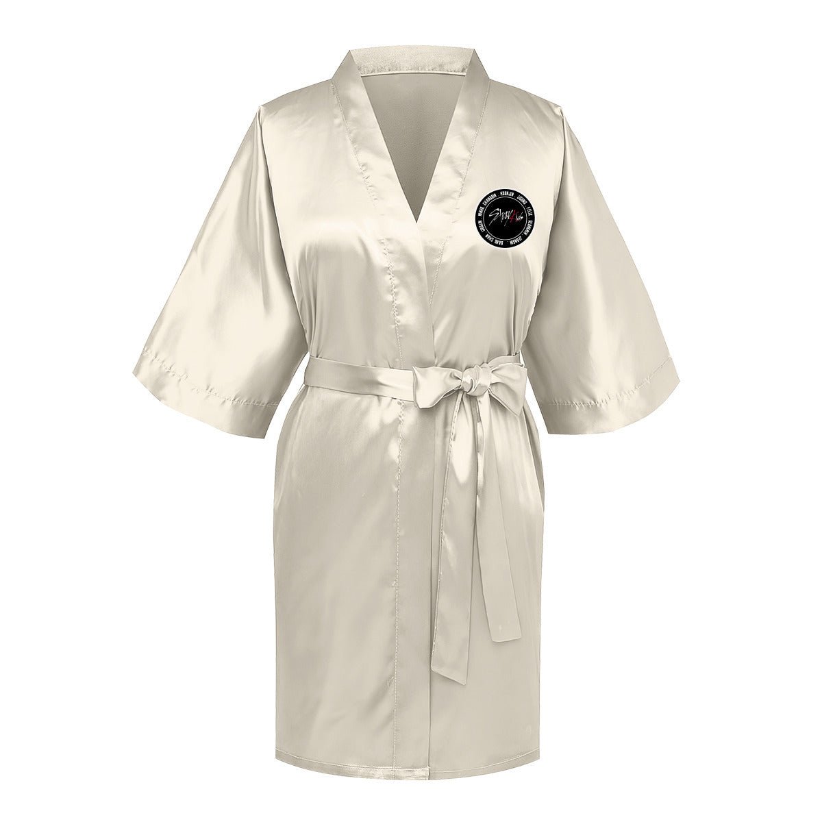 Stray Kids Silk - like Women's Pink Robe with Logo & Names - Straykids Robes - Beyond The Shoppe