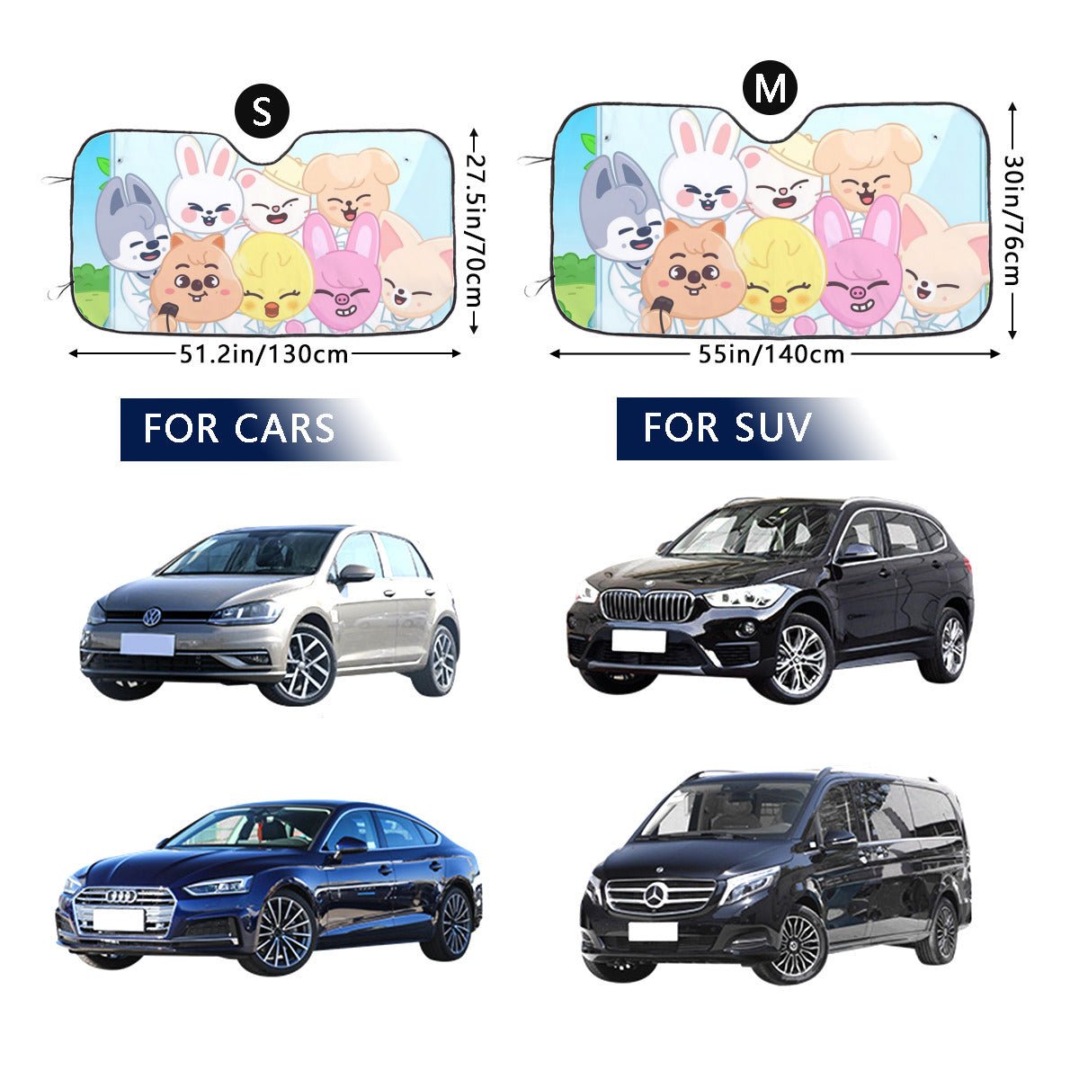 Stray Kids Skzoo Car Windshield Sun Shade - Car sun visor - Straykids Car sun blocker - Windshield heat shield - Auto sunshade - Beyond The Shoppe