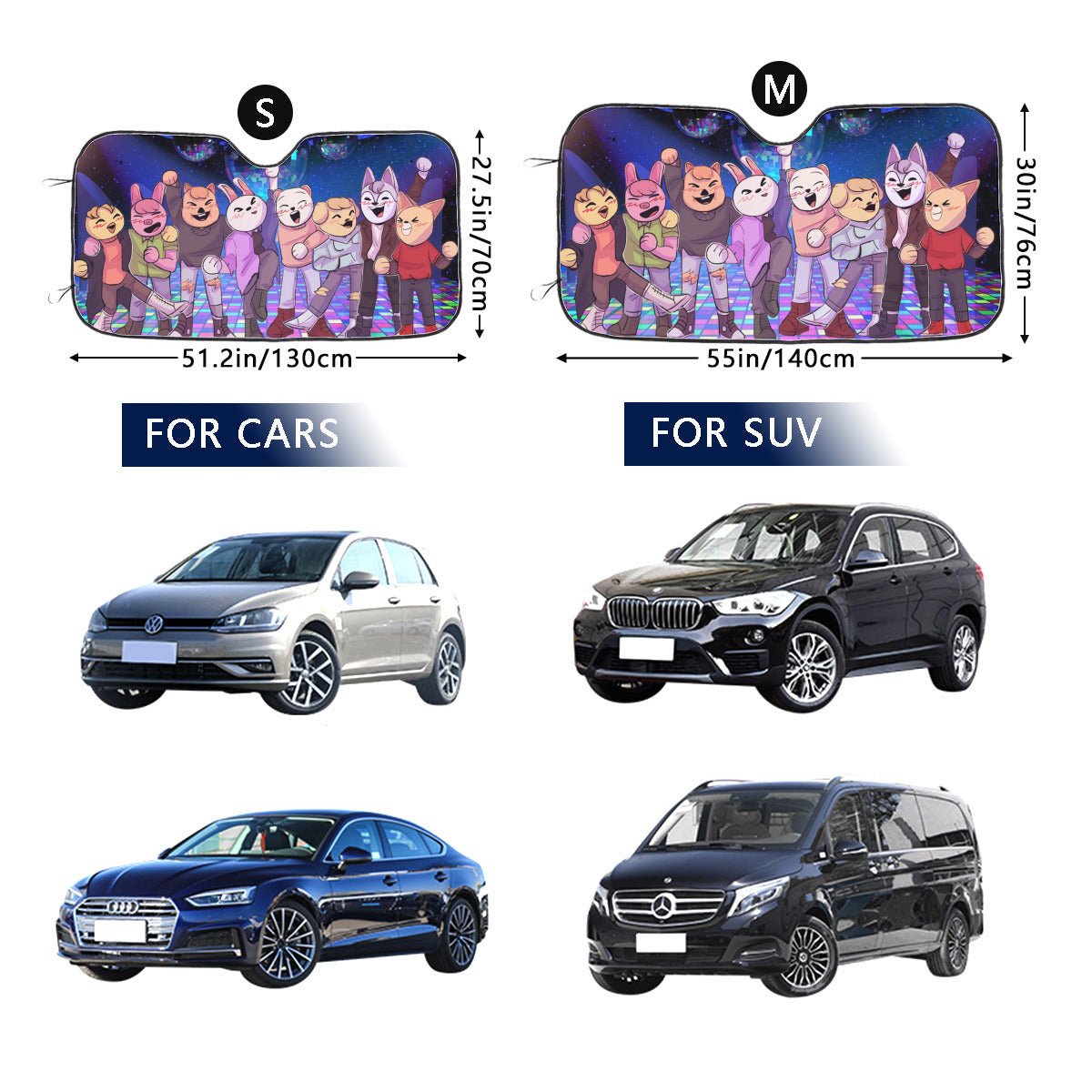 Stray Kids SKZOO Disco Car Windshield Sun Shade - Straykids Car sun visor - Car sun blocker - Windshield heat shield - Auto sunshade - Beyond The Shoppe