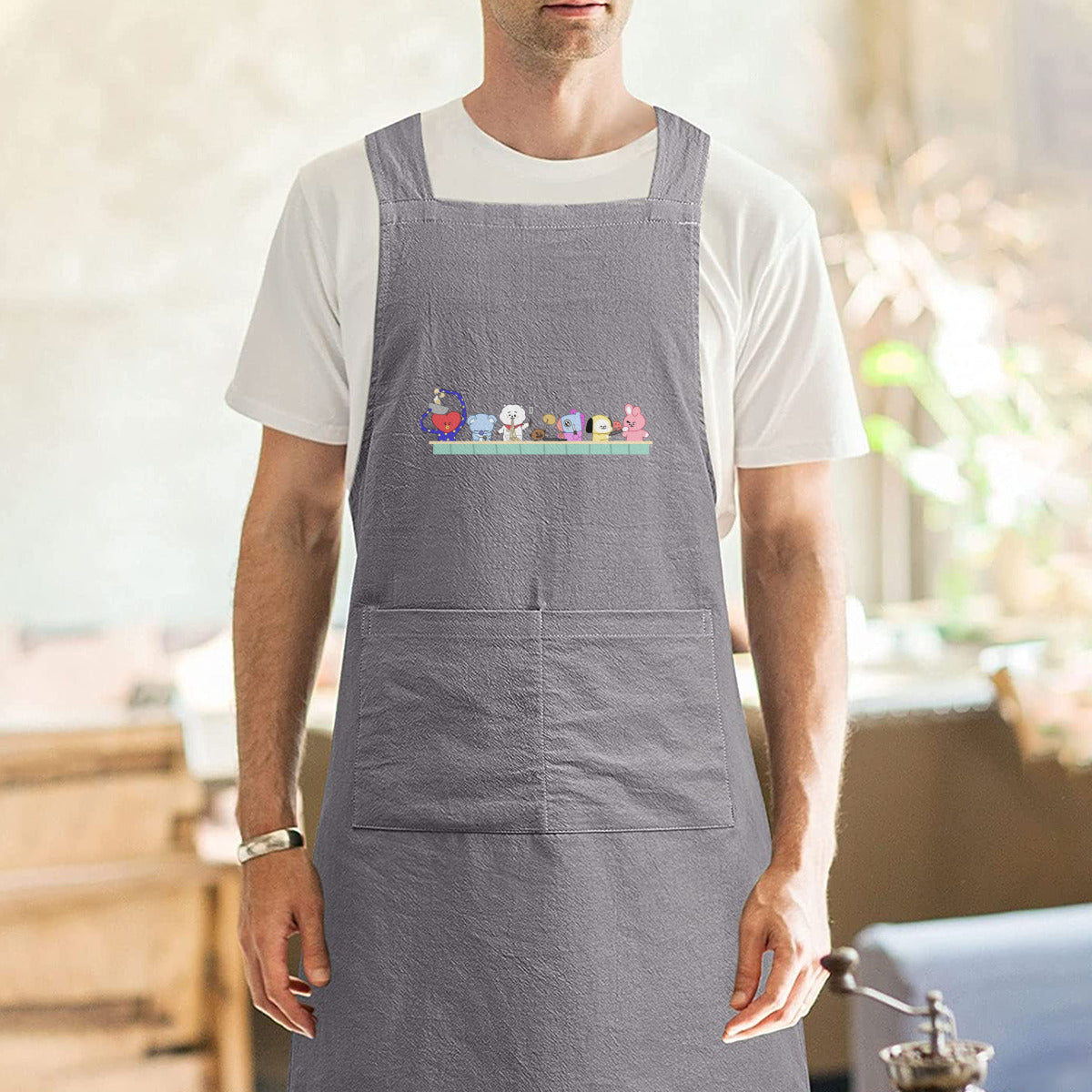BTS BT21 Adult's Apron - Korean literary style - 2 colors! Cotton Linen - Great for up & coming chefs!