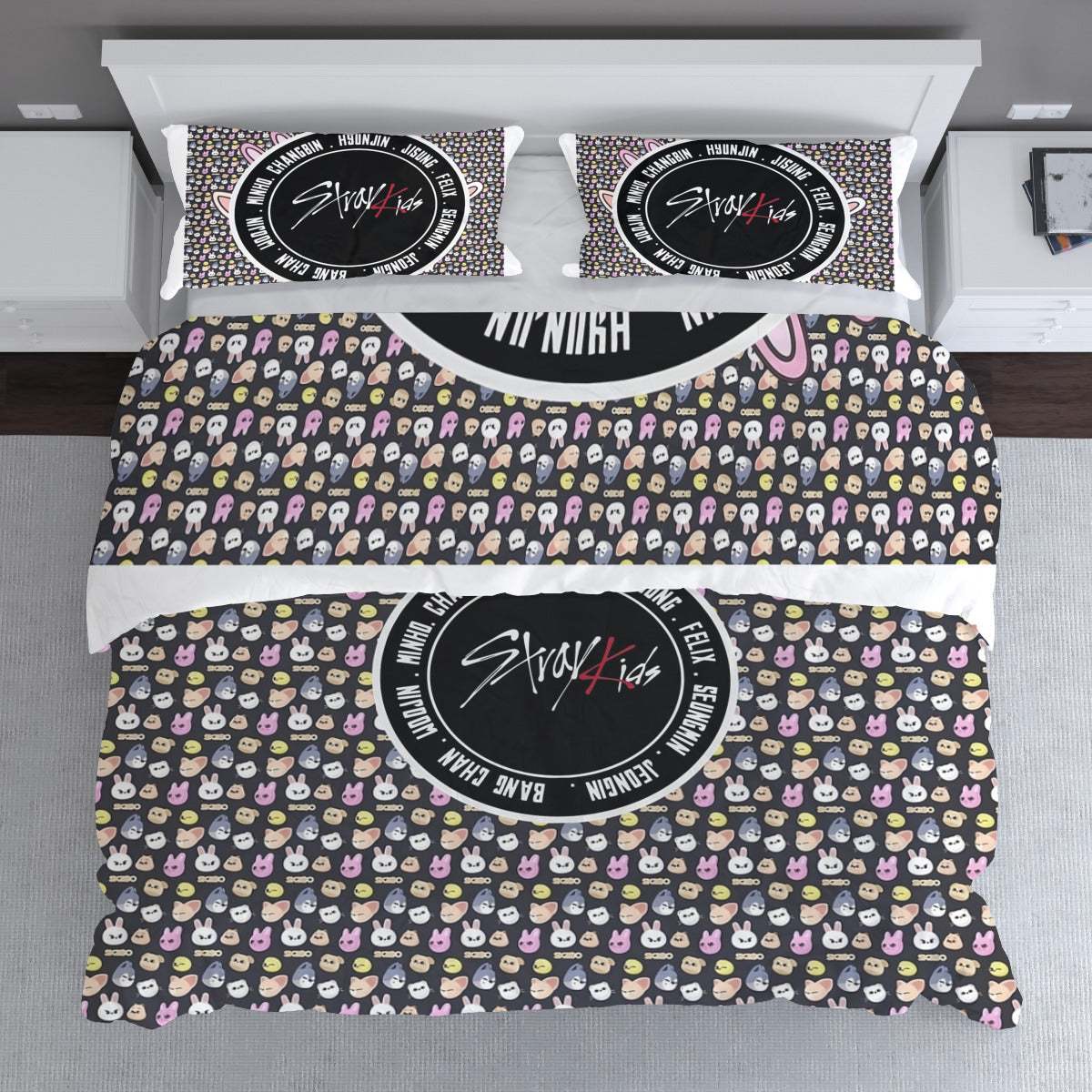 Stray Kids Skzoo Quilt Cover Three-Piece Set - Quilt cover and 2 Pillowcases - bedroom decor! Comforter cover / duvet and pillow set