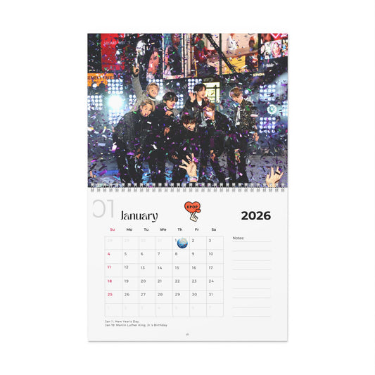 BTS 2026 Wall Calendar Monthly Planner KPop Gift