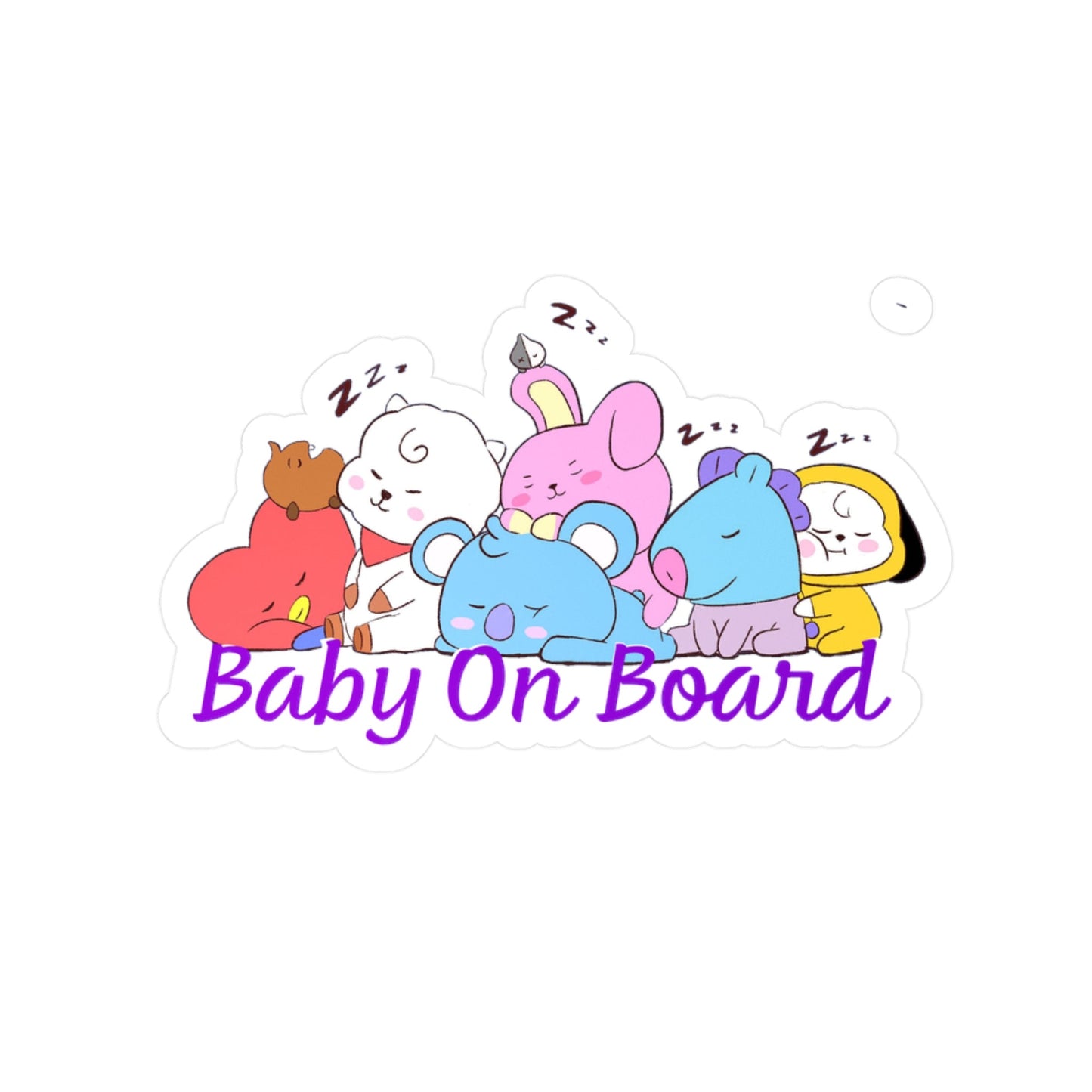BTS BT21 Sleeping Babies - Baby On Board Vinyl Decals, Fun Stickers - Water, UV and Scratch Resistant!