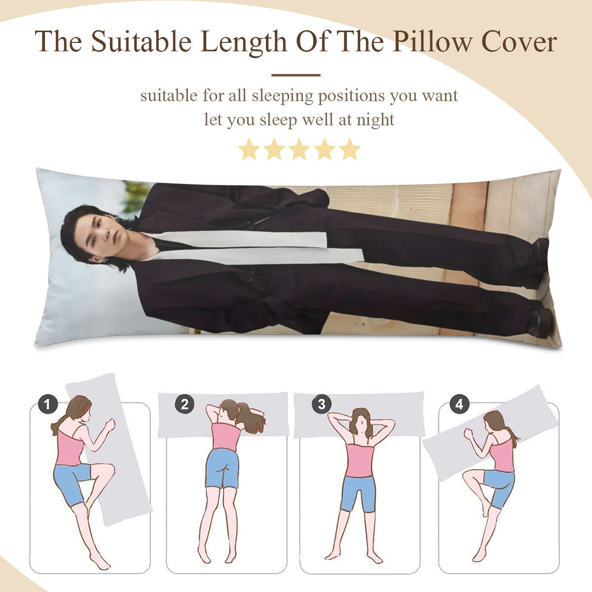 BTS Suga Body Pillow Case - 3 Sizes - BTS Yoongi full size pillow case - BTS Agust D double sided pillowcase