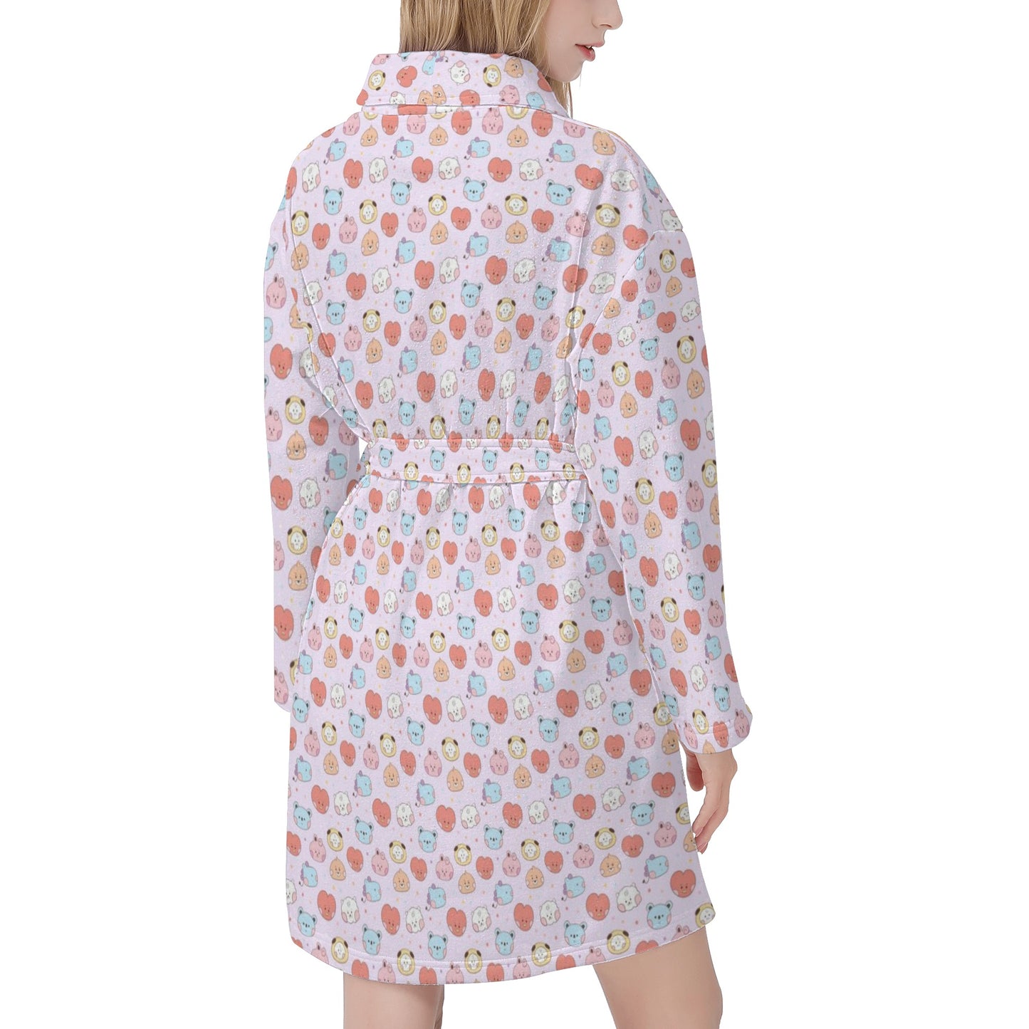 BTS BT21 Women's Short Robe with 2 front pockets with all-over printed design