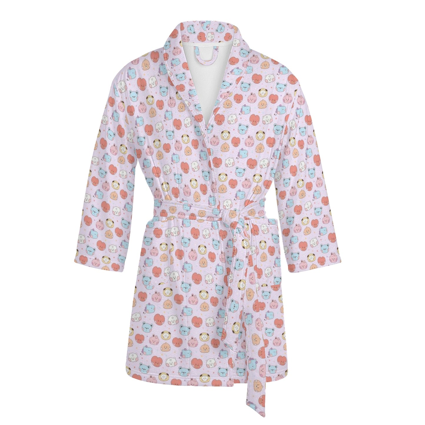 BTS BT21 Women's Short Robe with 2 front pockets with all-over printed design