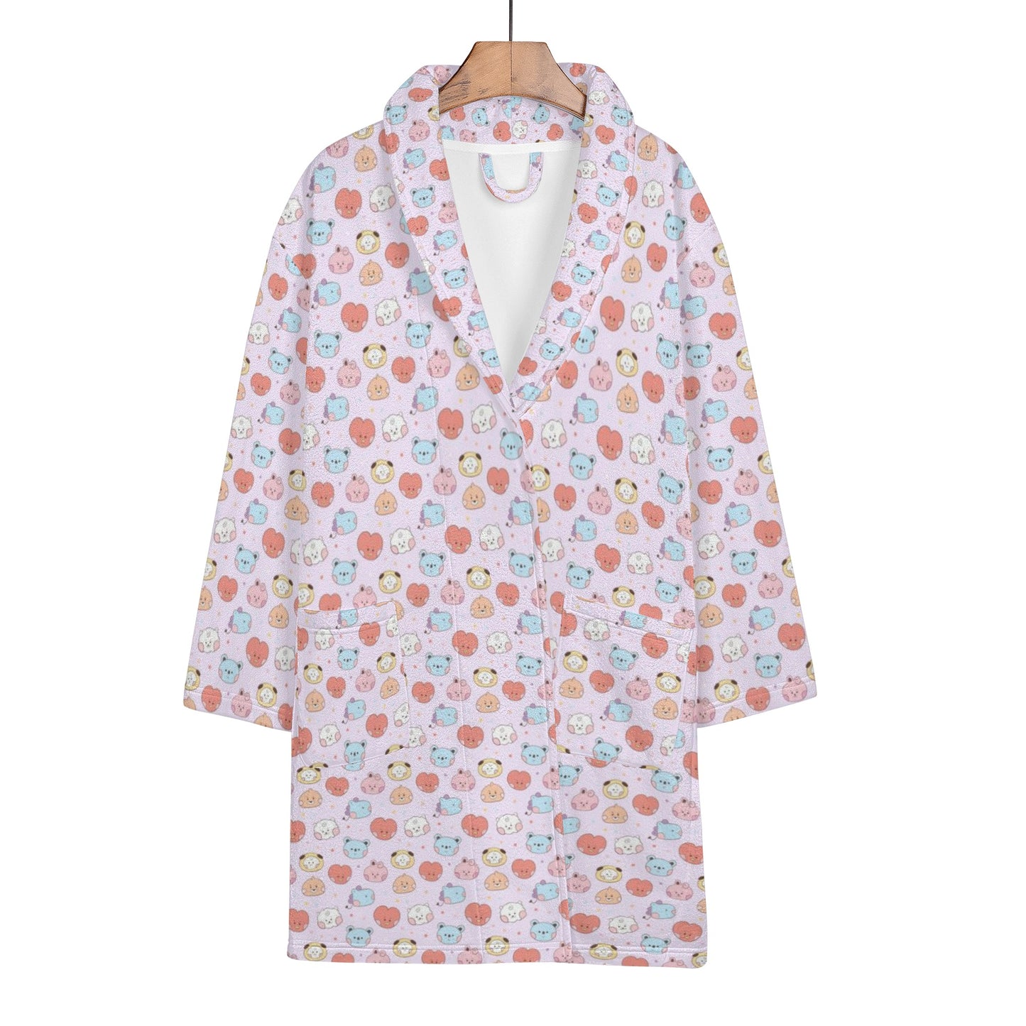 BTS BT21 Women's Short Robe with 2 front pockets with all-over printed design