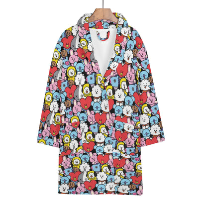 BT21 Pattern Women's Bathrobe - BTS Black BT21 character pattern design - BTS Robe
