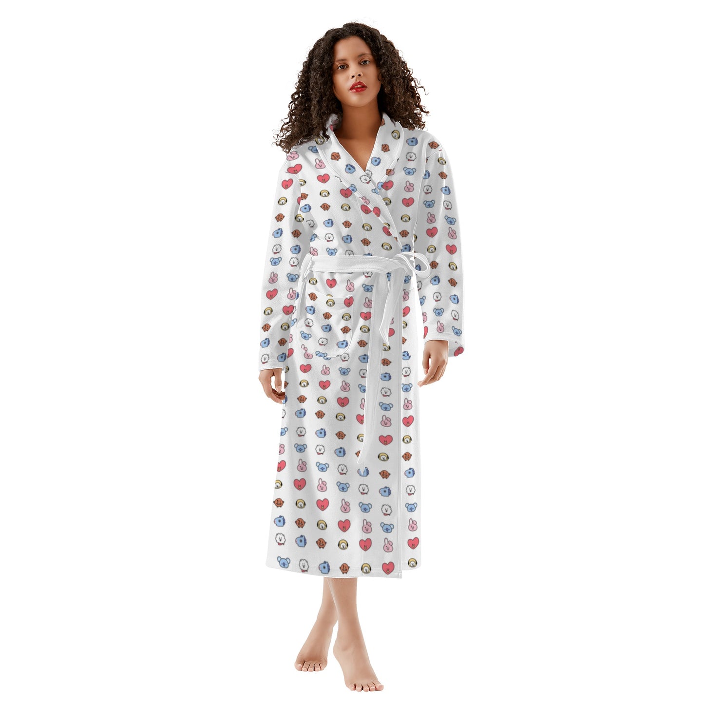 BTS BT21 Designed Women's Long Robe with 2 front pockets with all-over printed design