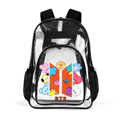 BTS OT7 and Logo Clear Backpack 17 Inch PVC Transparent Bookbag
